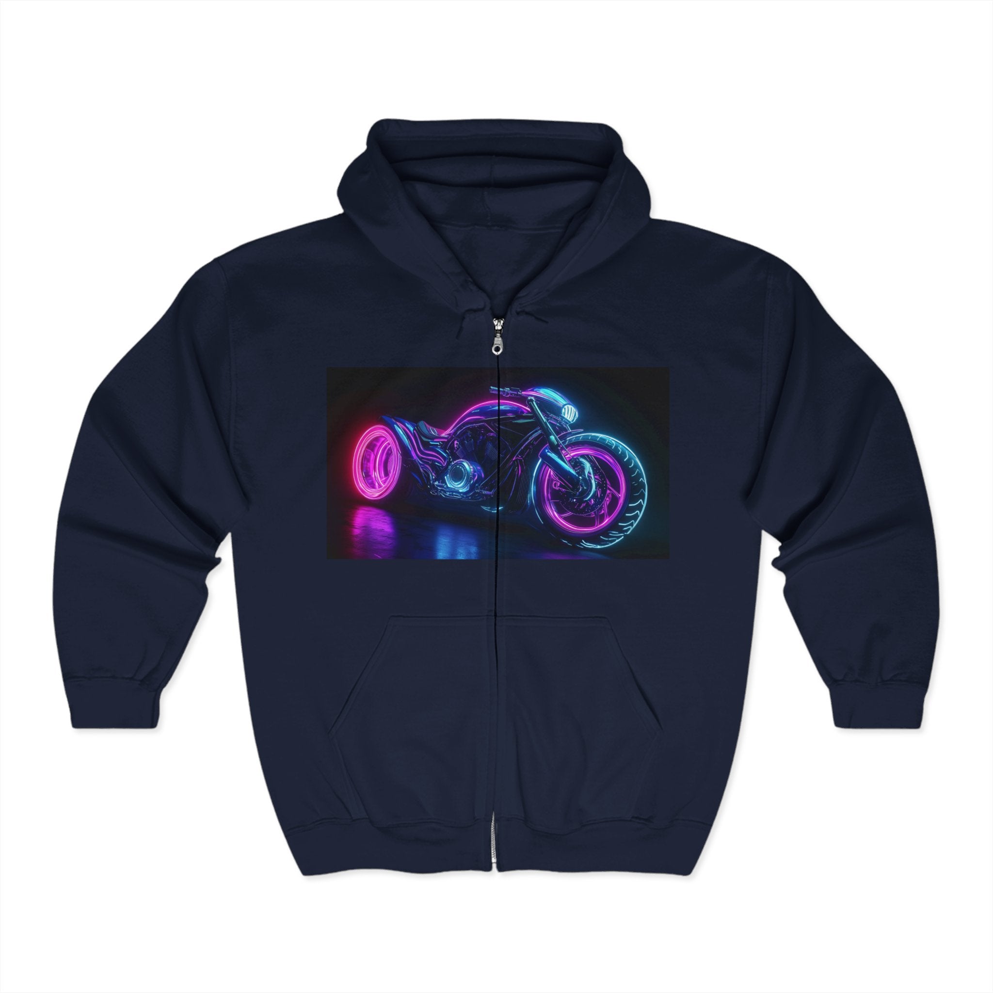 Unisex Heavy Blend™ Full Zip Hooded Sweatshirt - Neon Motorcycle 12