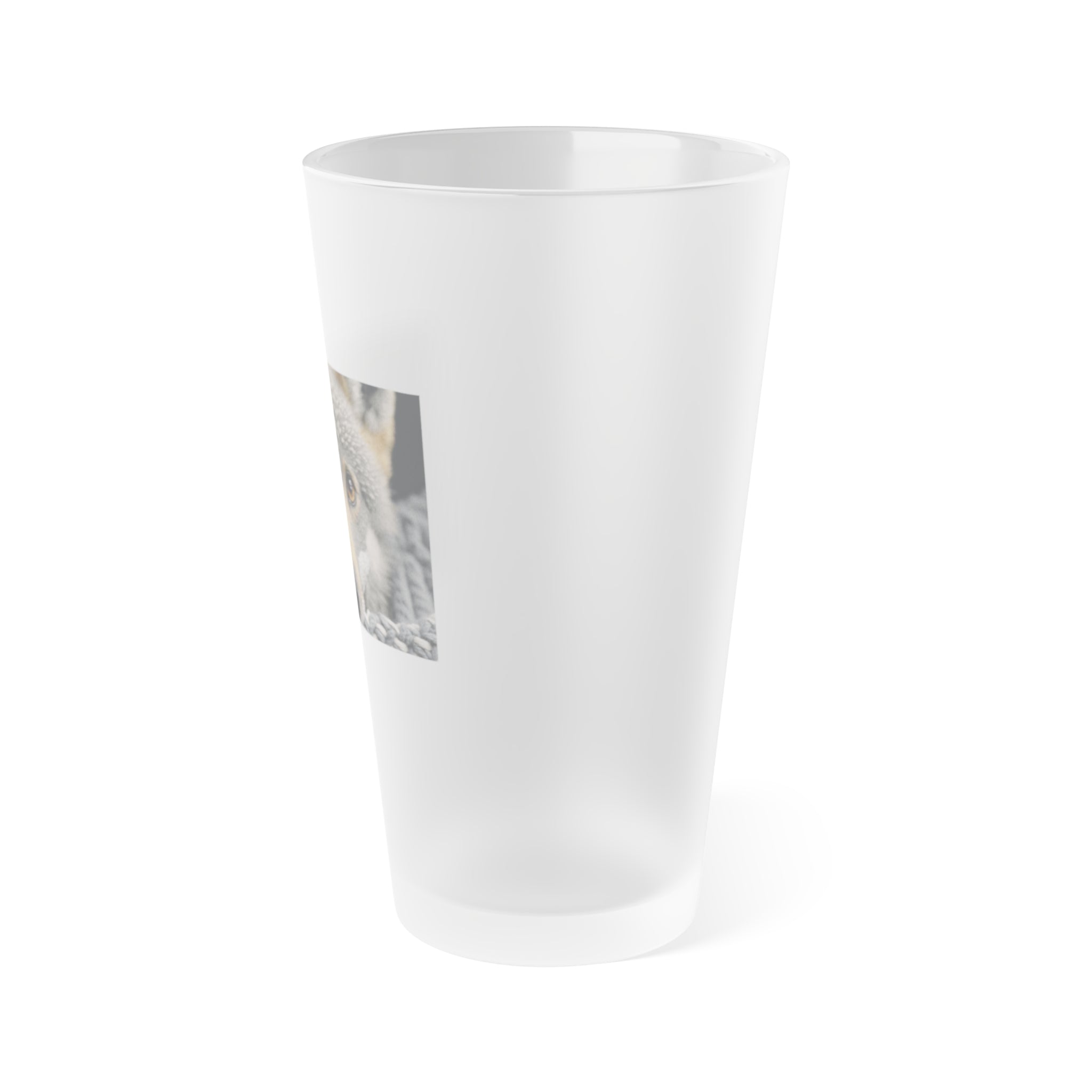 Frosted Pint Glass, 16oz - Animal Knit Arts, Wolf pup