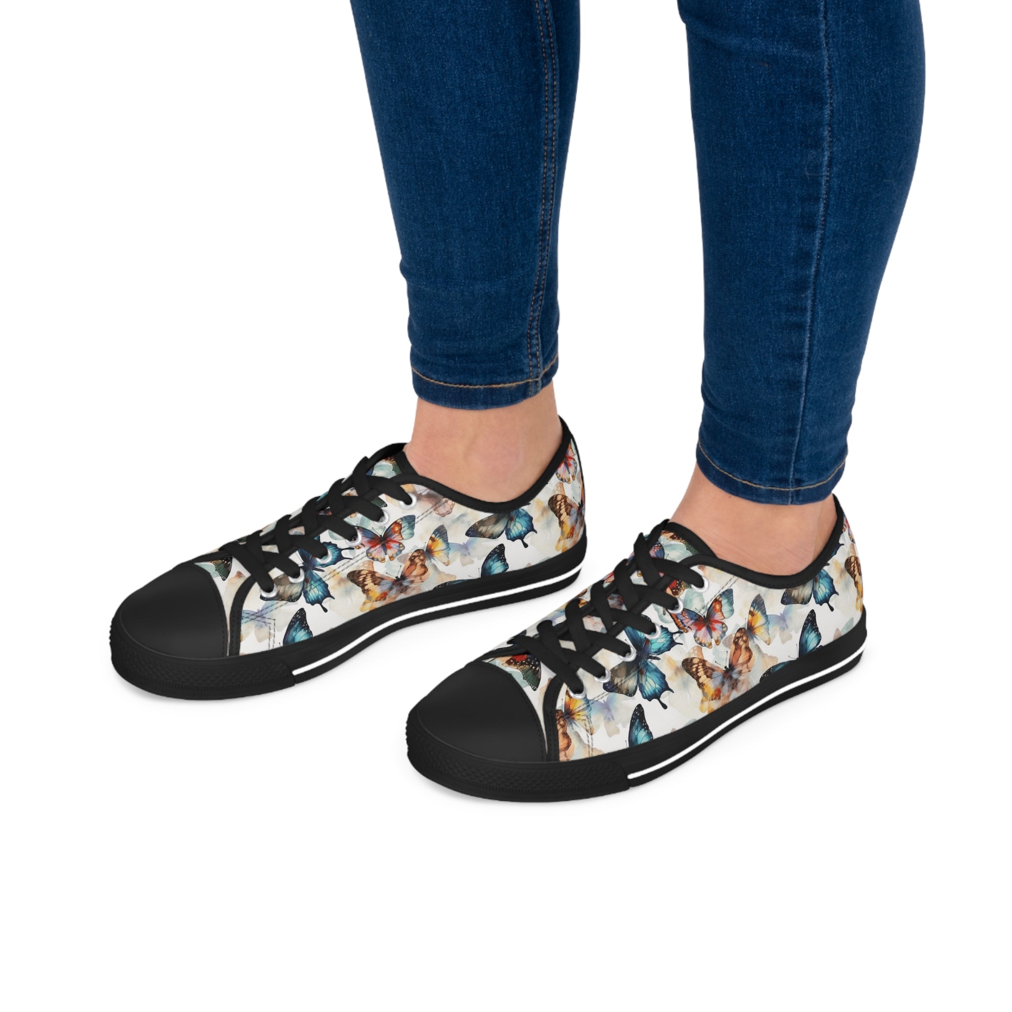 Women's Low Top Sneakers (AOP) - Seamless Butterfly Designs 03