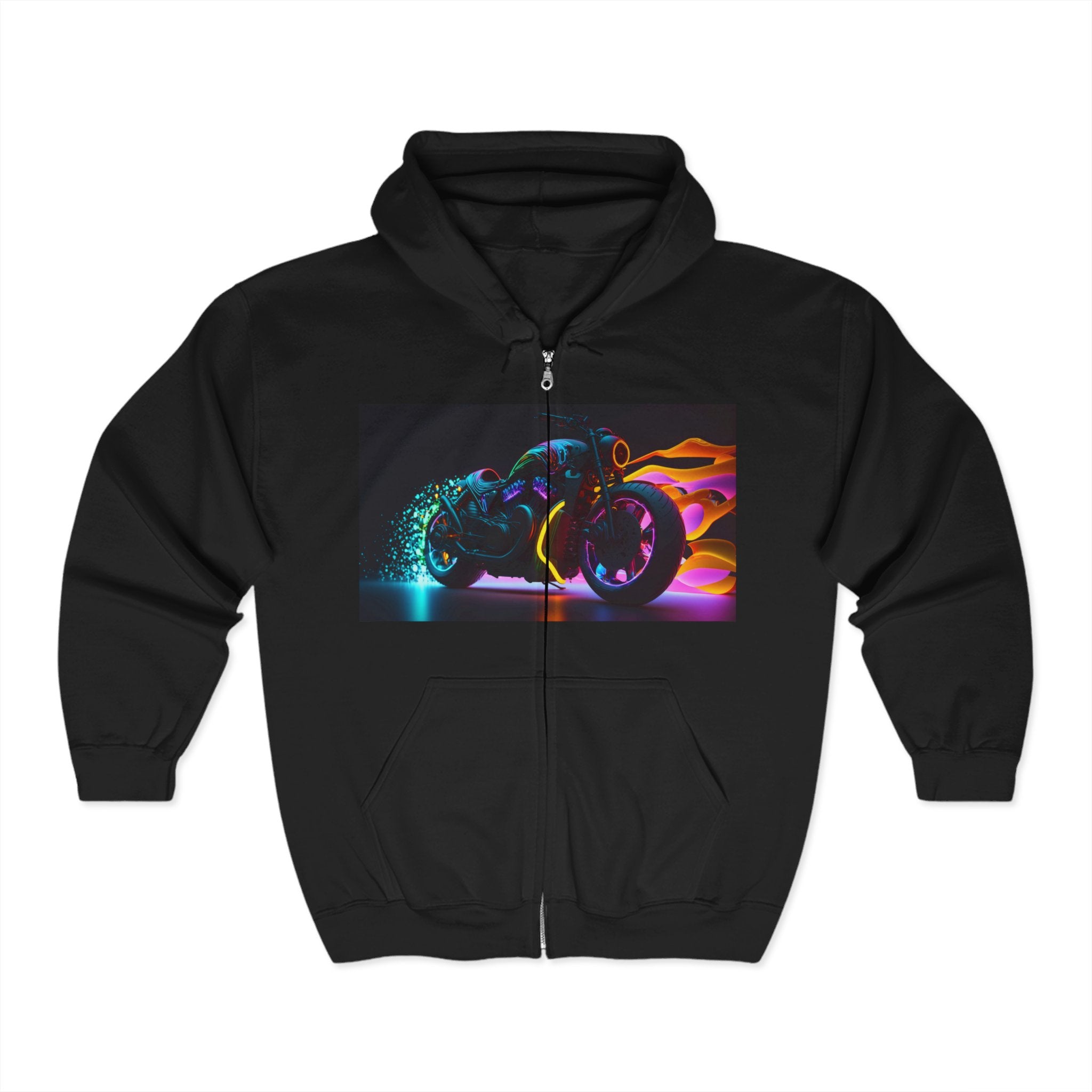 Unisex Heavy Blend™ Full Zip Hooded Sweatshirt - Neon Motorcycle 07