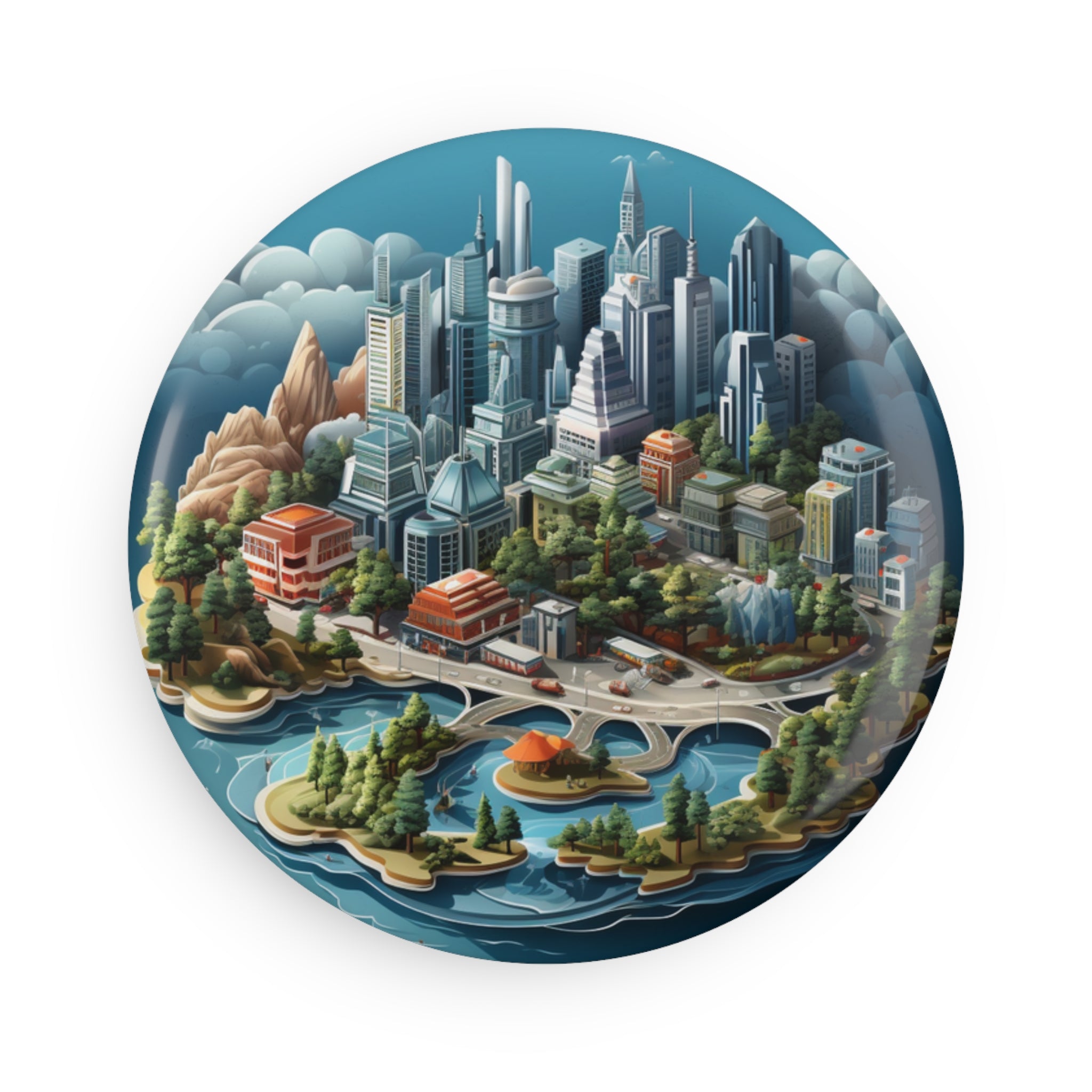 Button Magnet, Round (1 & 10 pcs) - Isometric City Designs 05