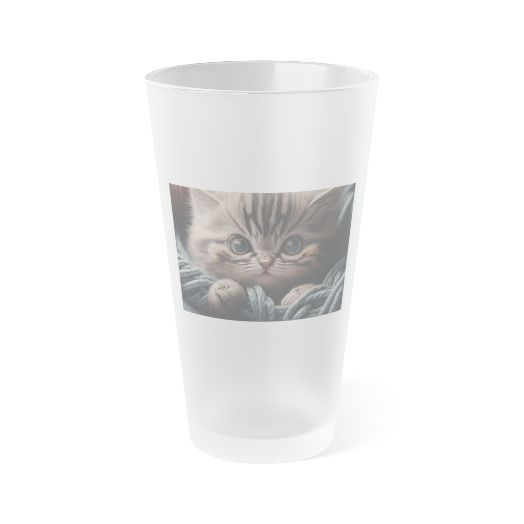 Frosted Pint Glass, 16oz - Animal Knit Arts, Cat kitten