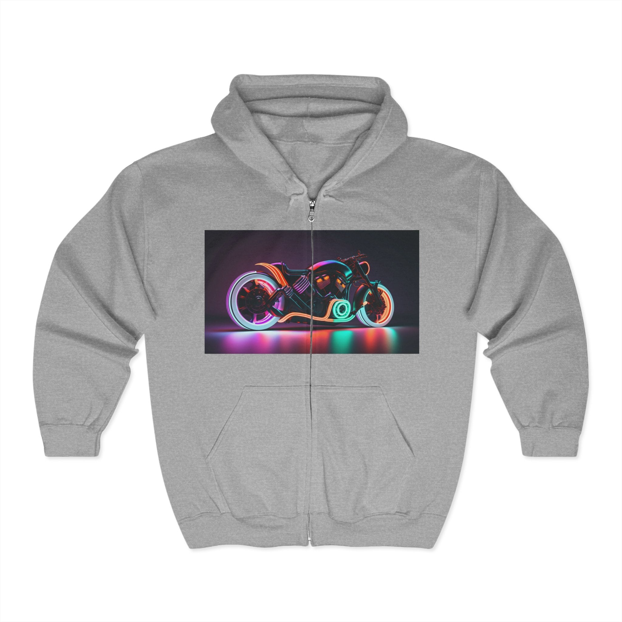 Unisex Heavy Blend™ Full Zip Hooded Sweatshirt - Neon Motorcycle 05