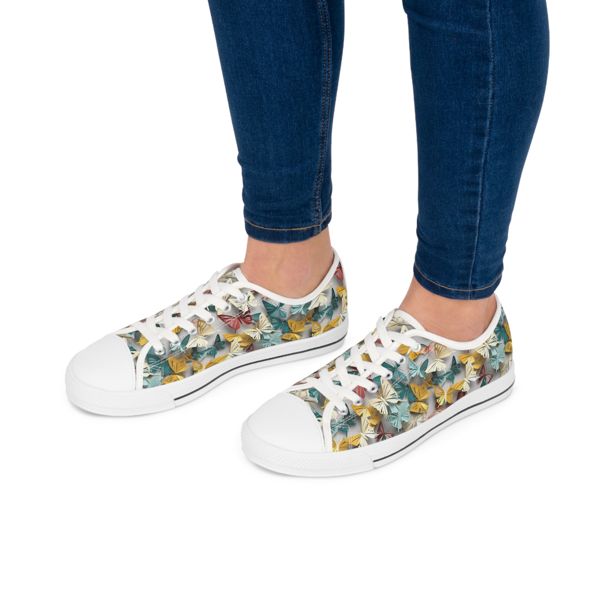 Women's Low Top Sneakers (AOP) - Seamless Butterfly Designs 02