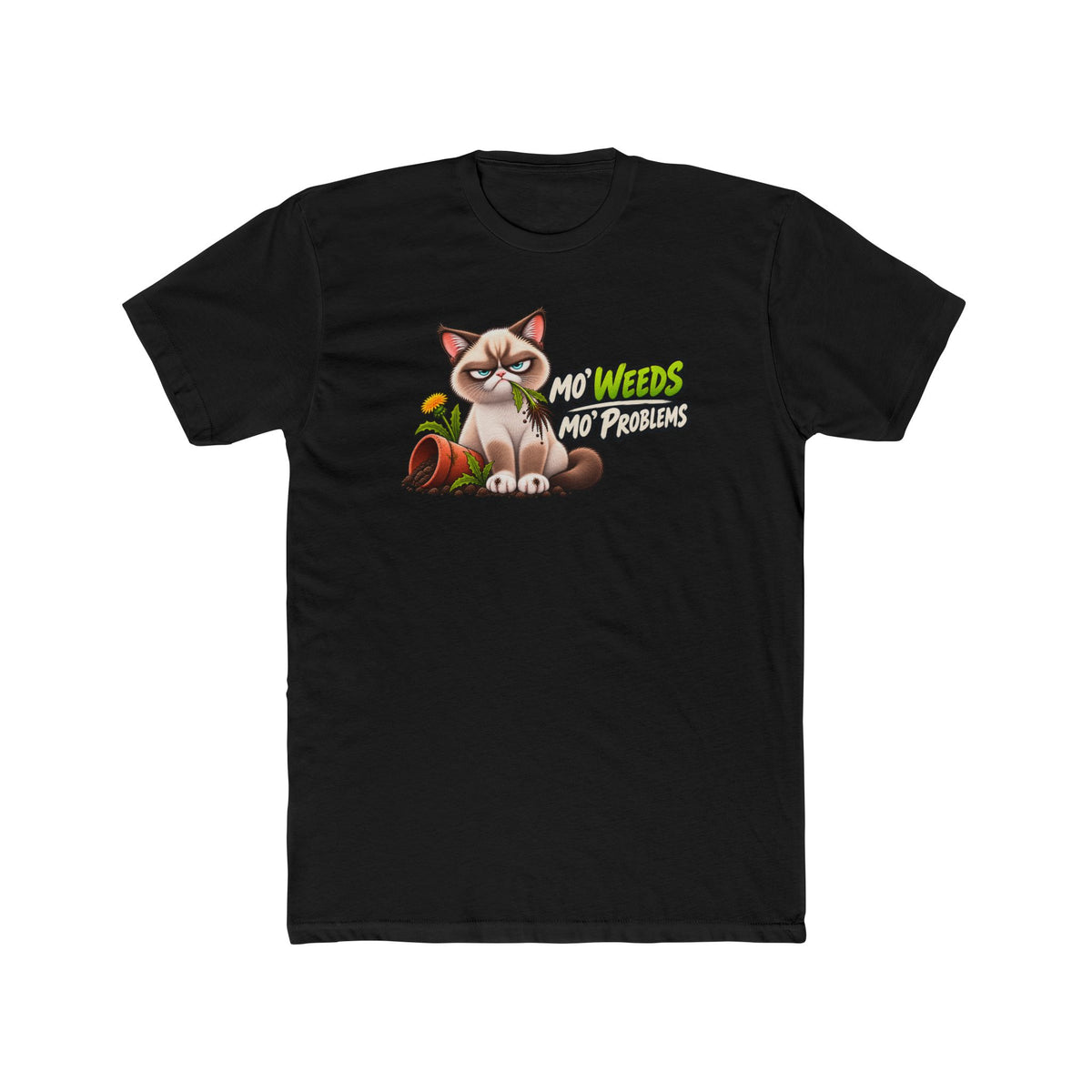 Men's Cotton Crew Tee - Grumpy Cats Collection - Mo' Weeds Mo' Problems