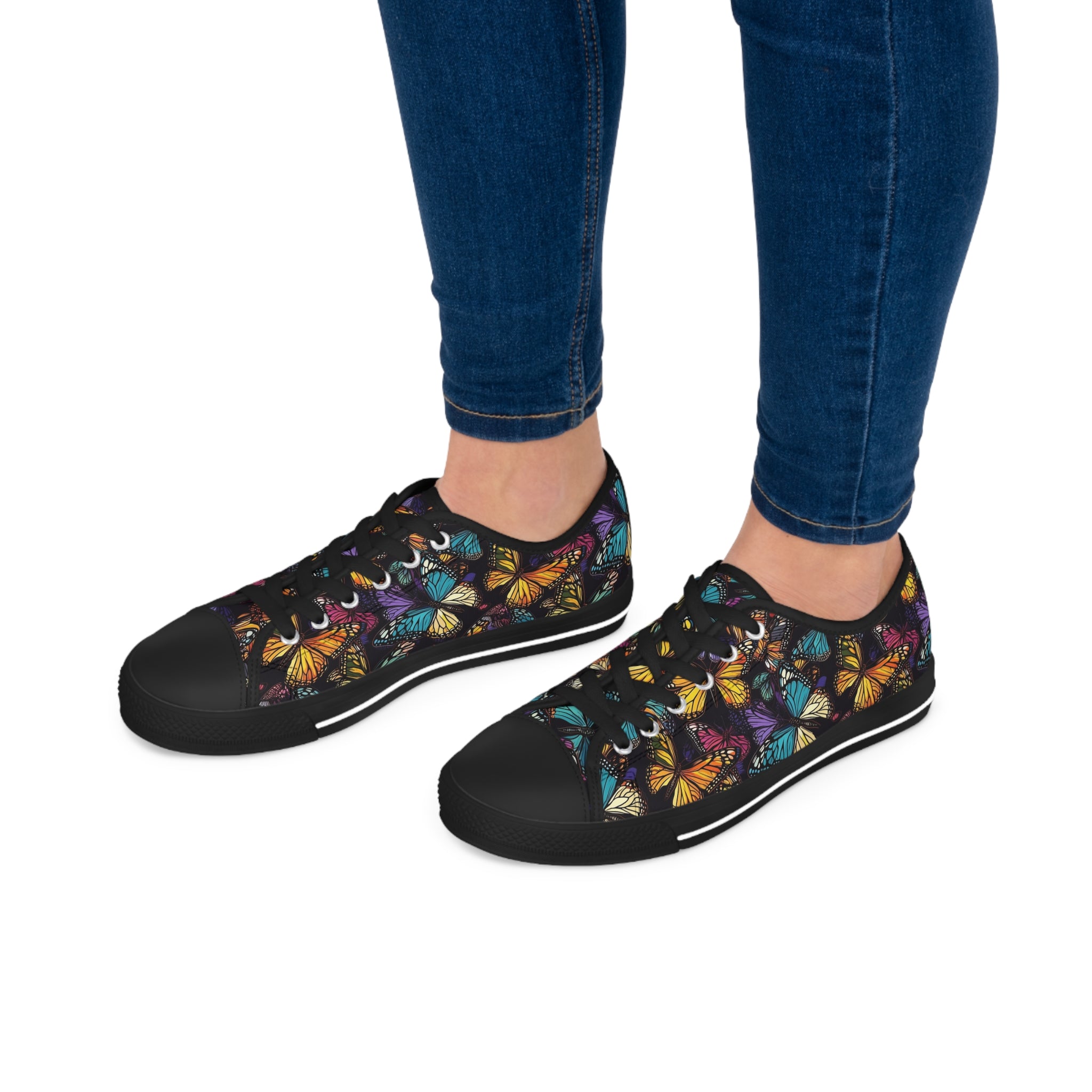 Women's Low Top Sneakers (AOP) - Seamless Butterfly Designs 06