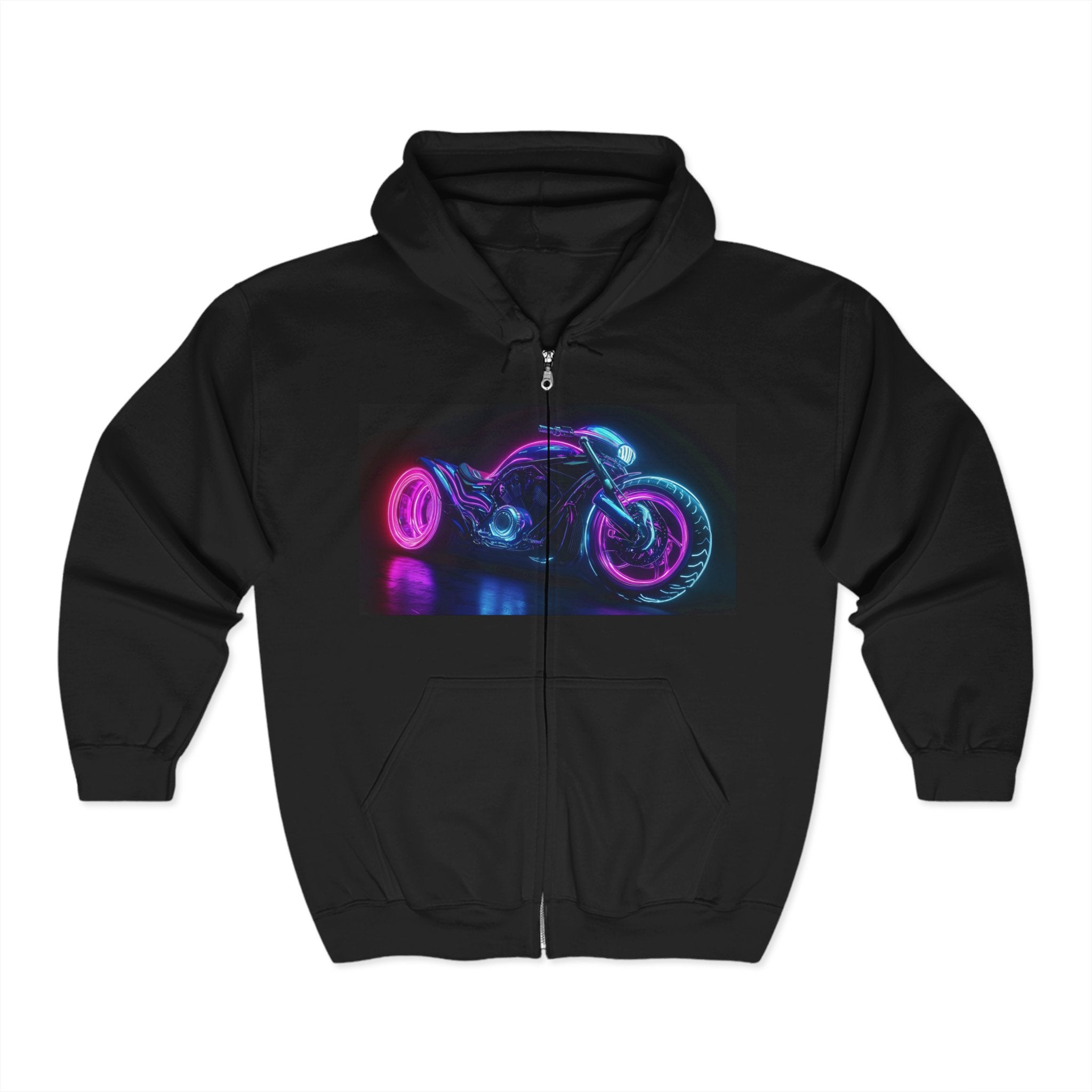 Unisex Heavy Blend™ Full Zip Hooded Sweatshirt - Neon Motorcycle 12
