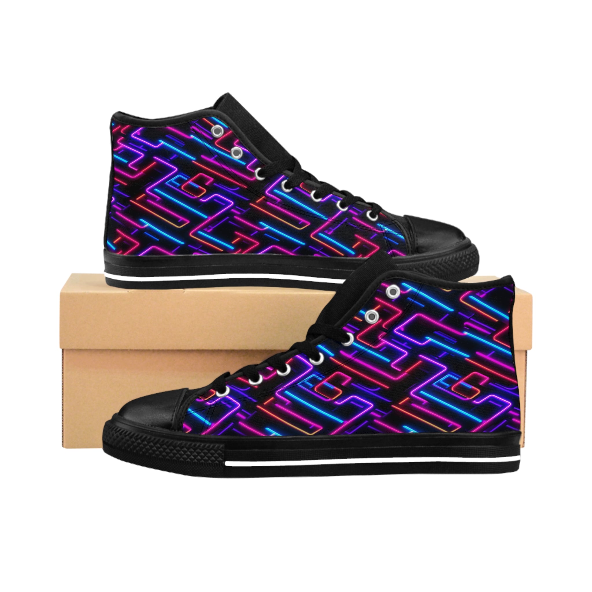Men's Classic Sneakers (AOP) - Seamless Vibrant Neon Designs 01