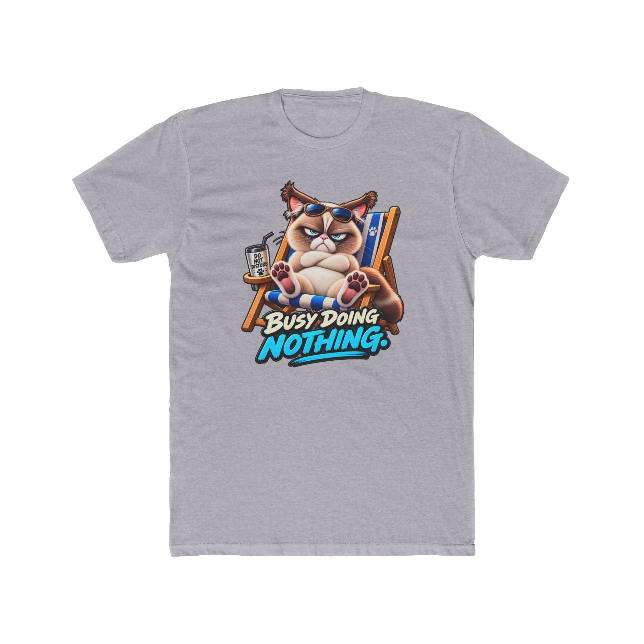 Men's Cotton Crew Tee - Grumpy Cats Collection - Busy doing Nothing