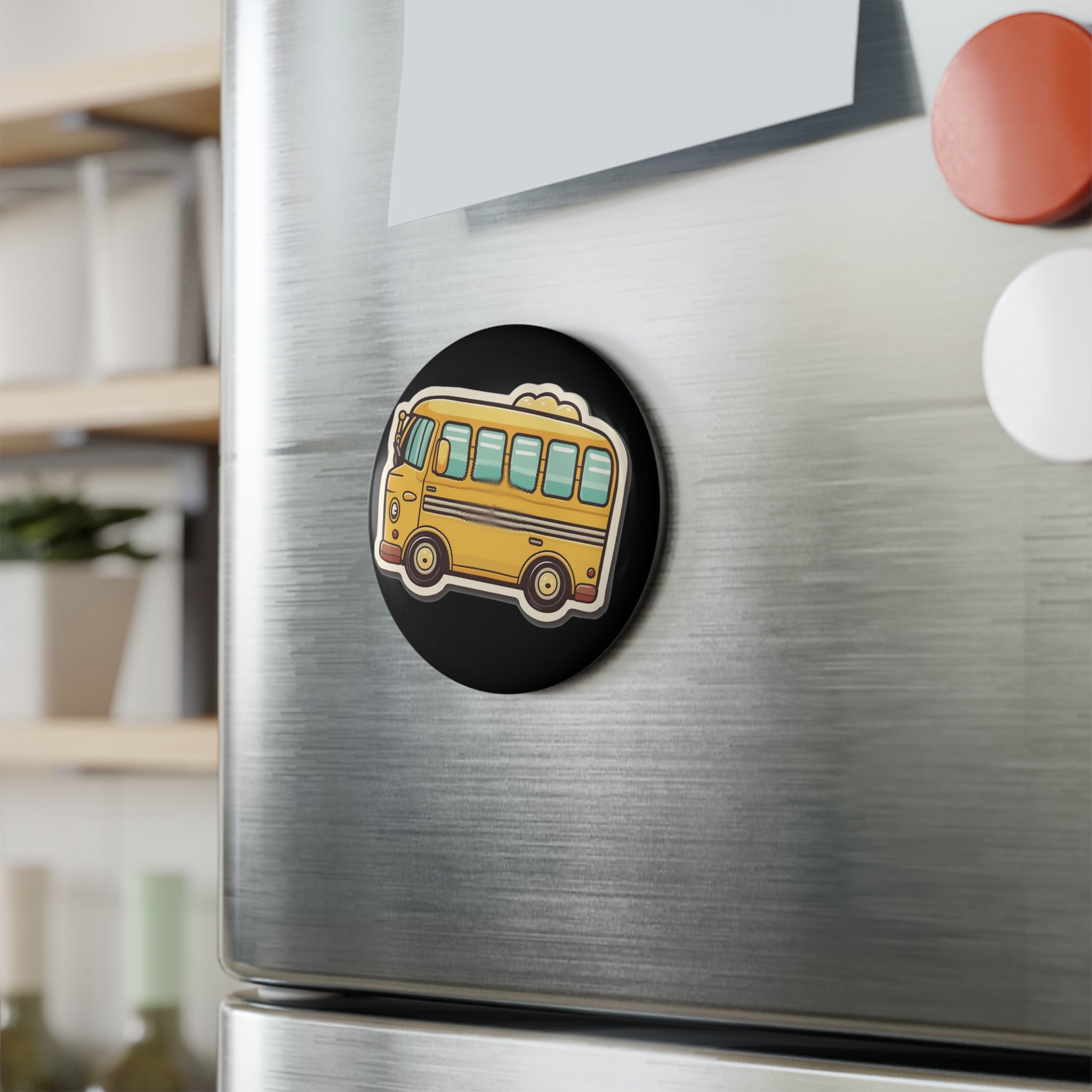 Button Magnet, Round (1 & 10 pcs) - School Bus