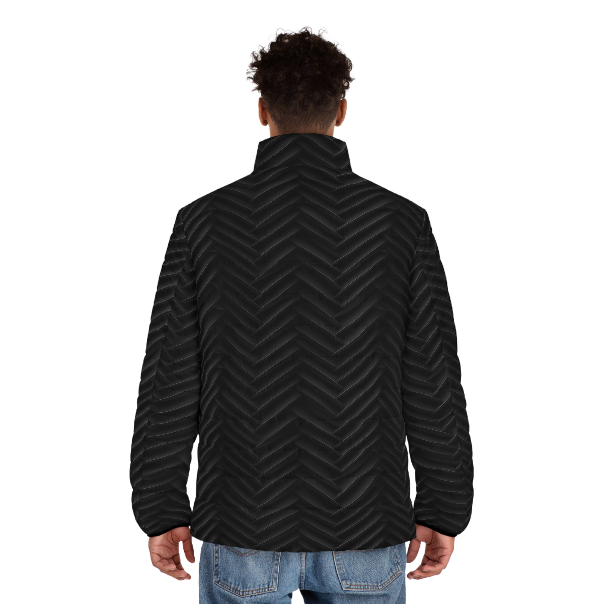 Men's Puffer Jacket (AOP) - Black Noir Designs 06