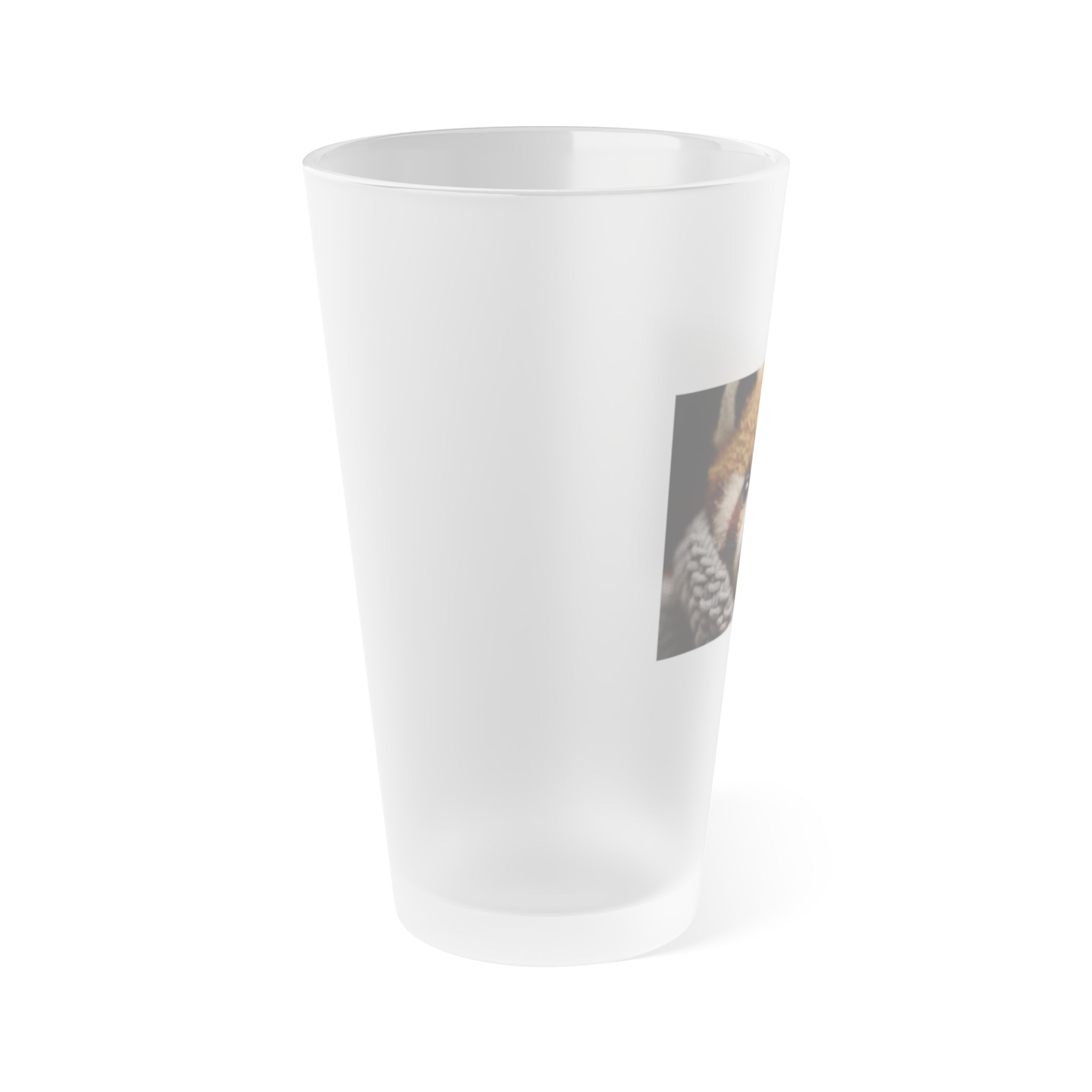 Frosted Pint Glass, 16oz - Animal Knit Arts, Red Panda cub