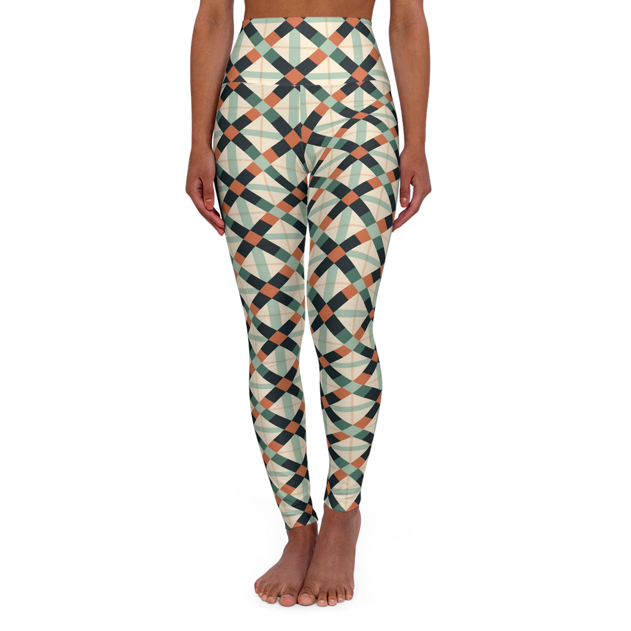 High Waisted Yoga Leggings (AOP) - Seamless Checkered Designs 05