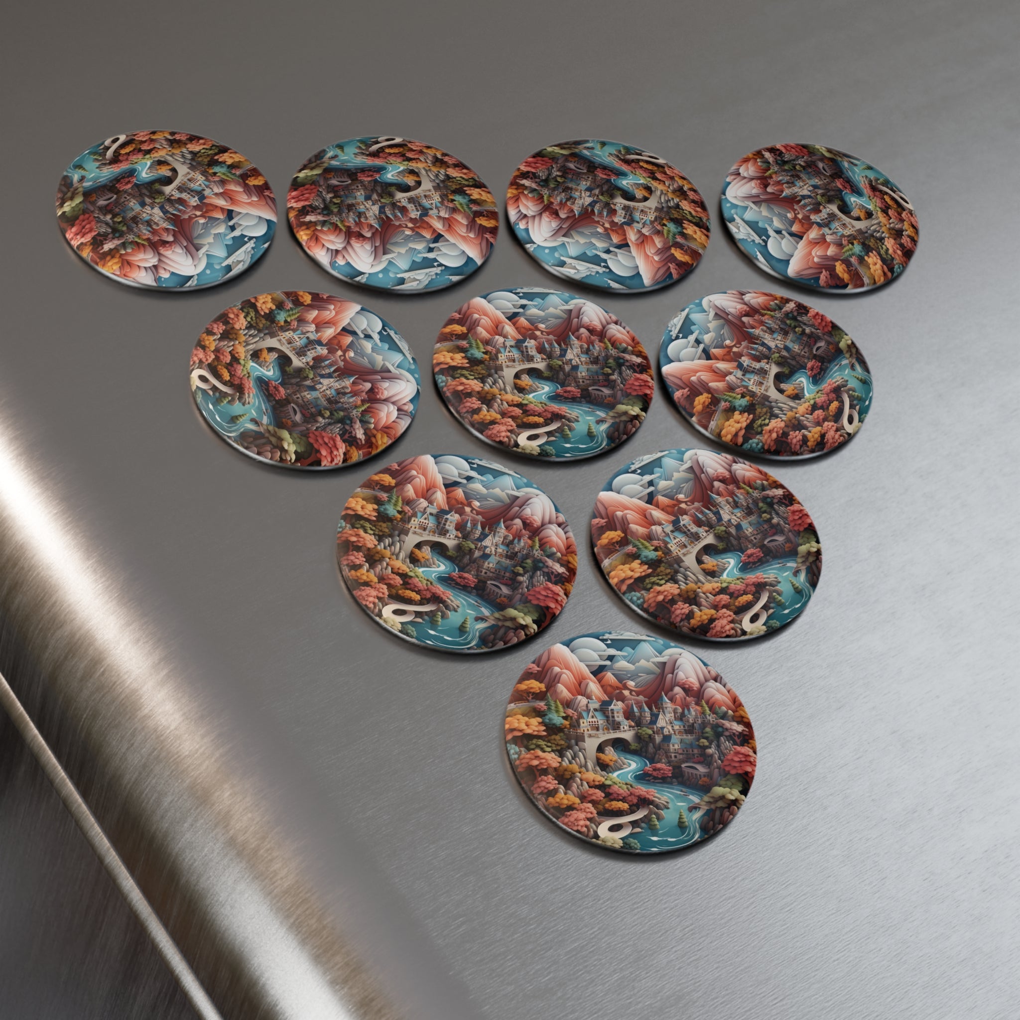 Button Magnet, Round (1 & 10 pcs) - Isometric City Designs 01