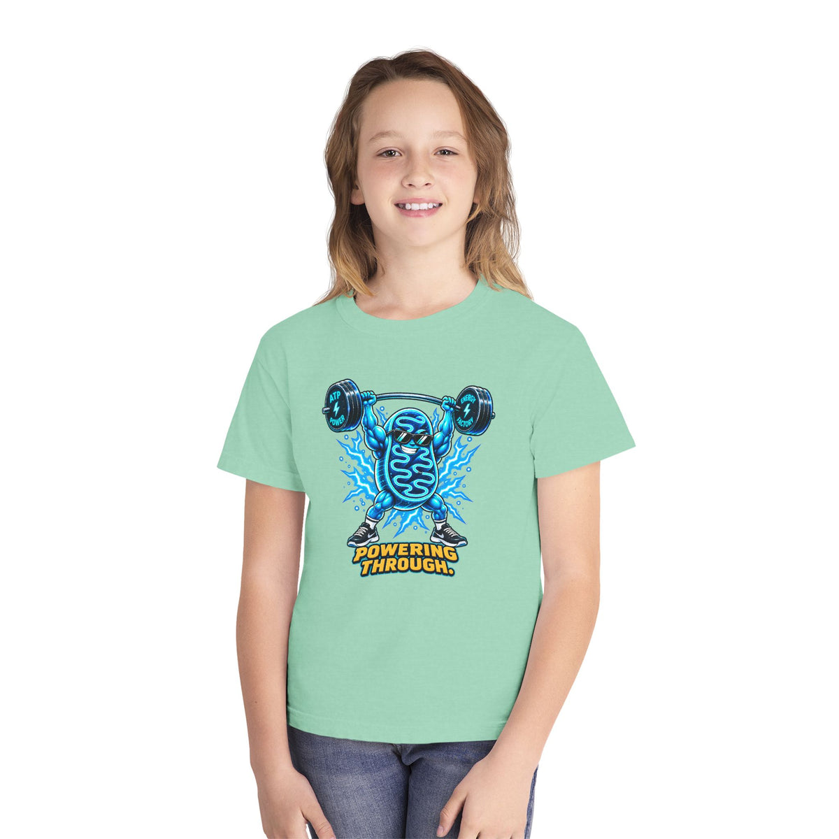 Mitochondria Powerhouse, a Science design, on a youth midweight cotton tee