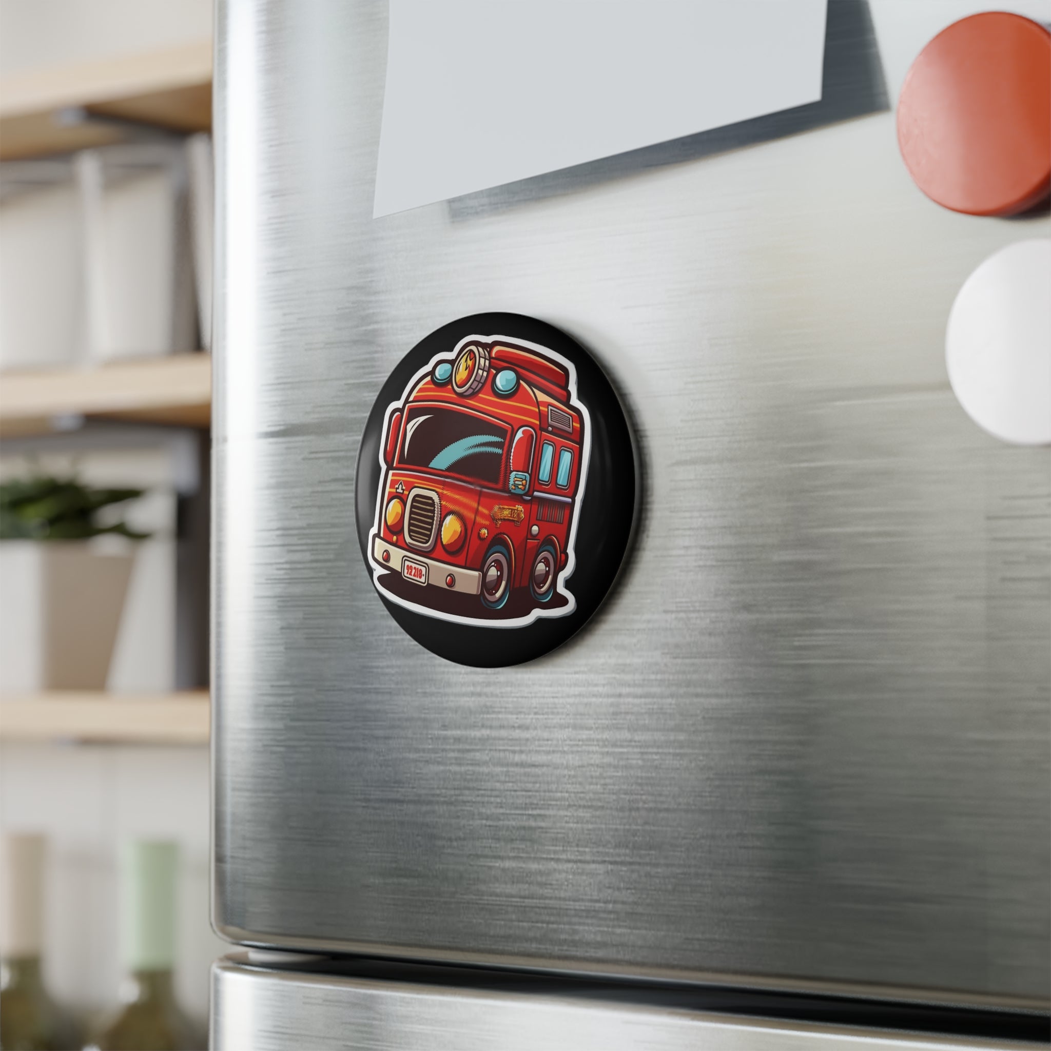 Button Magnet, Round (1 & 10 pcs) - Fire Truck