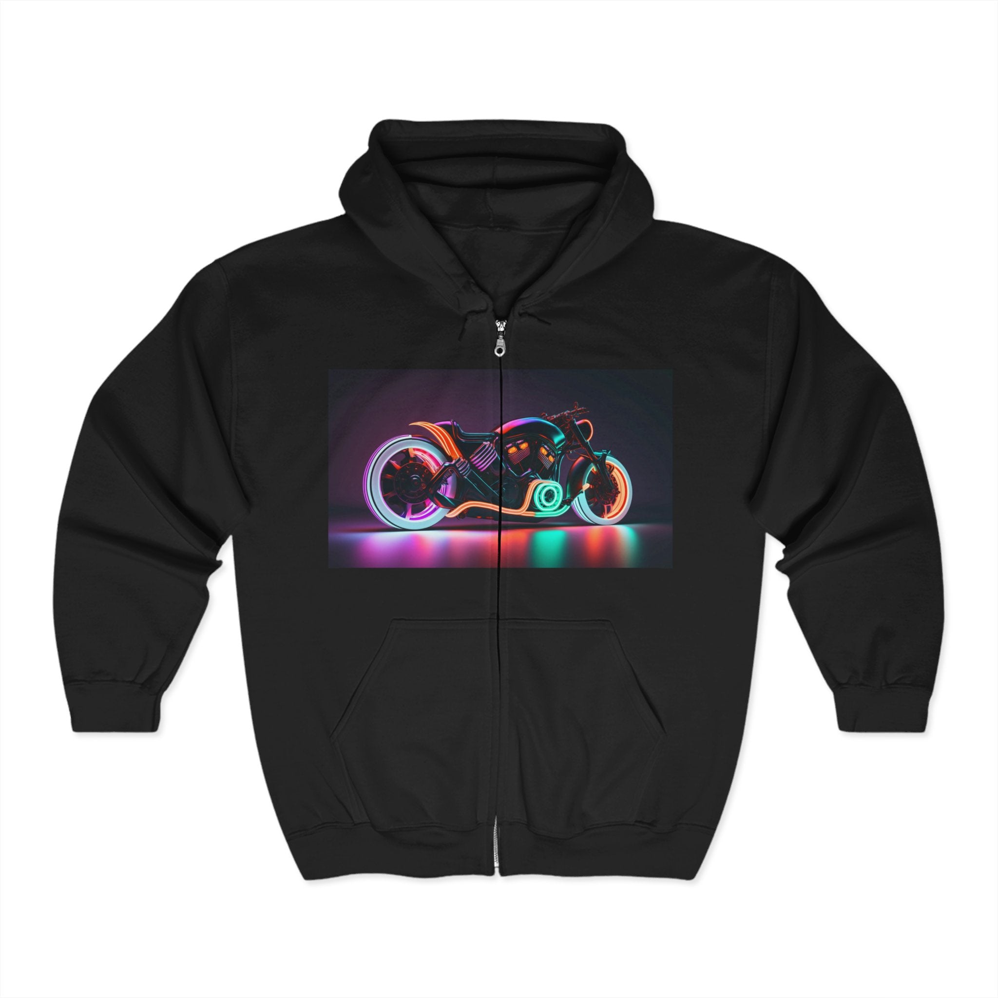 Unisex Heavy Blend™ Full Zip Hooded Sweatshirt - Neon Motorcycle 05