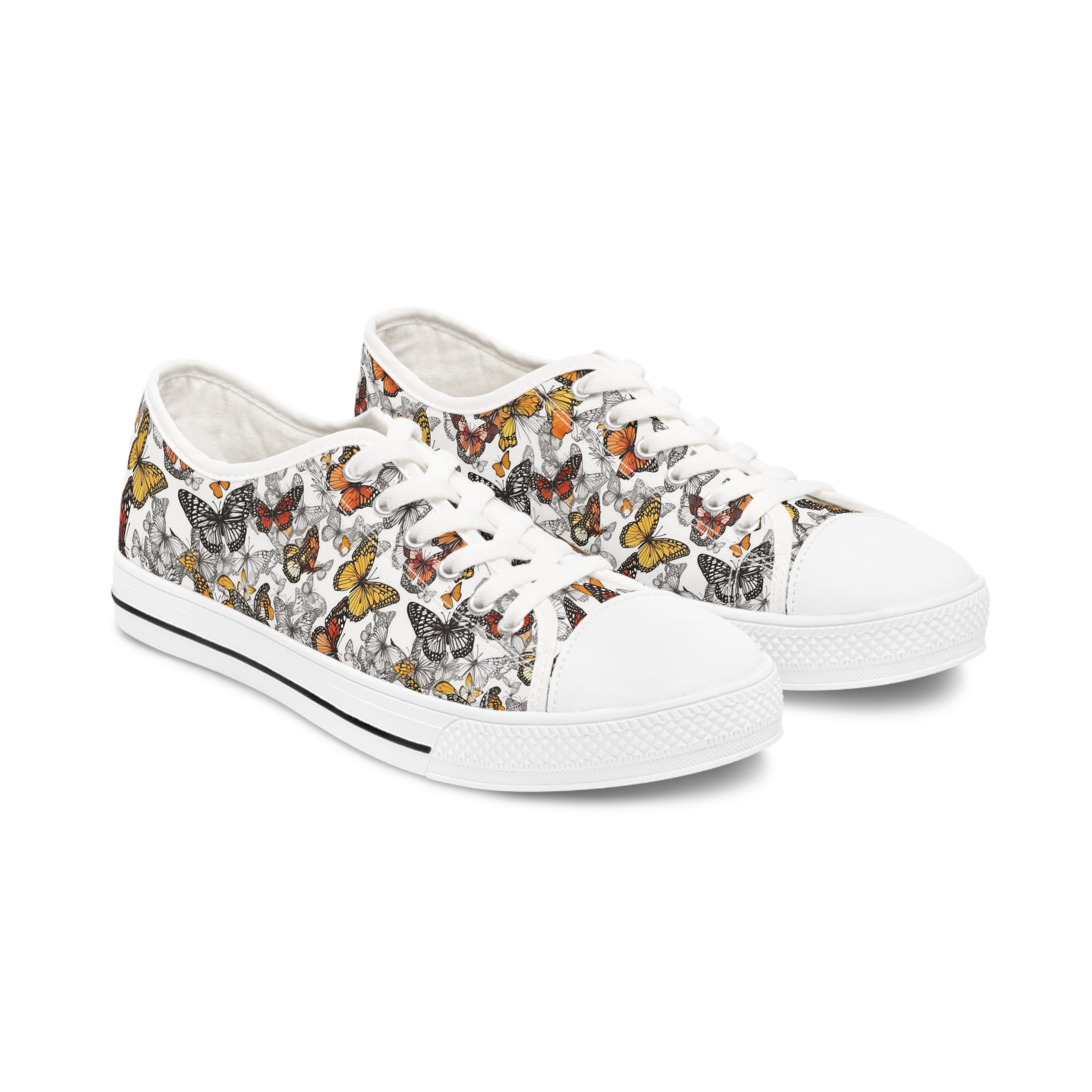 Women's Low Top Sneakers (AOP) - Seamless Butterfly Designs 04