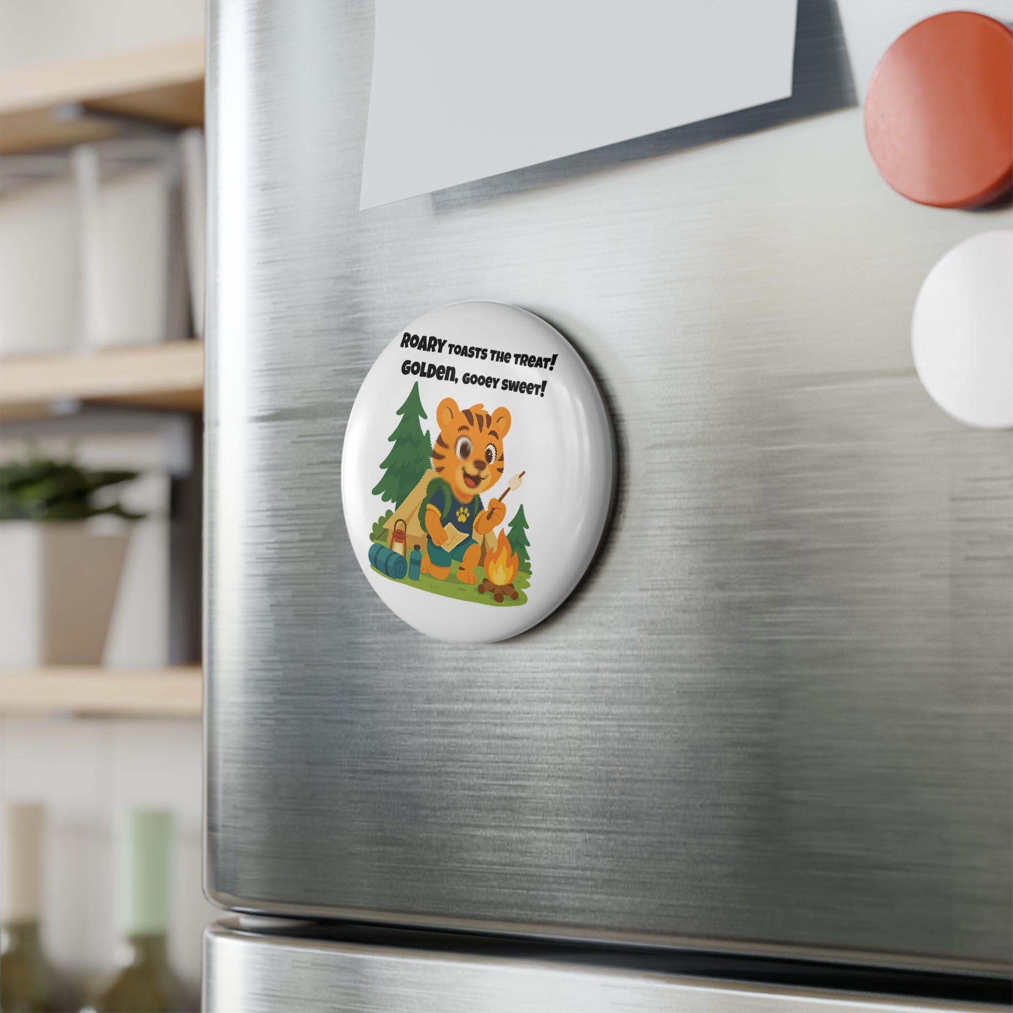 Button Magnet, Round (1 & 10 pcs) - Roary at Campsite