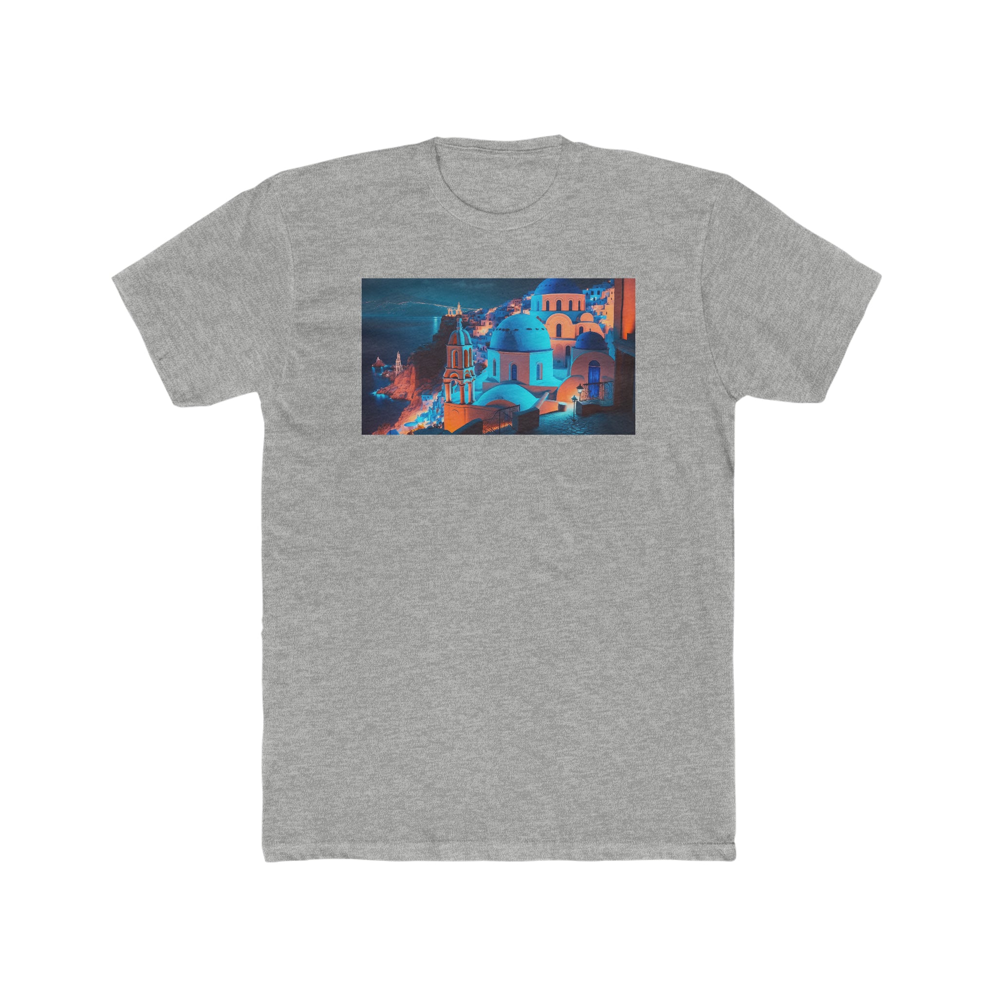 Men's Cotton Crew Tee - Fantasy Art - Oia Blue Domes