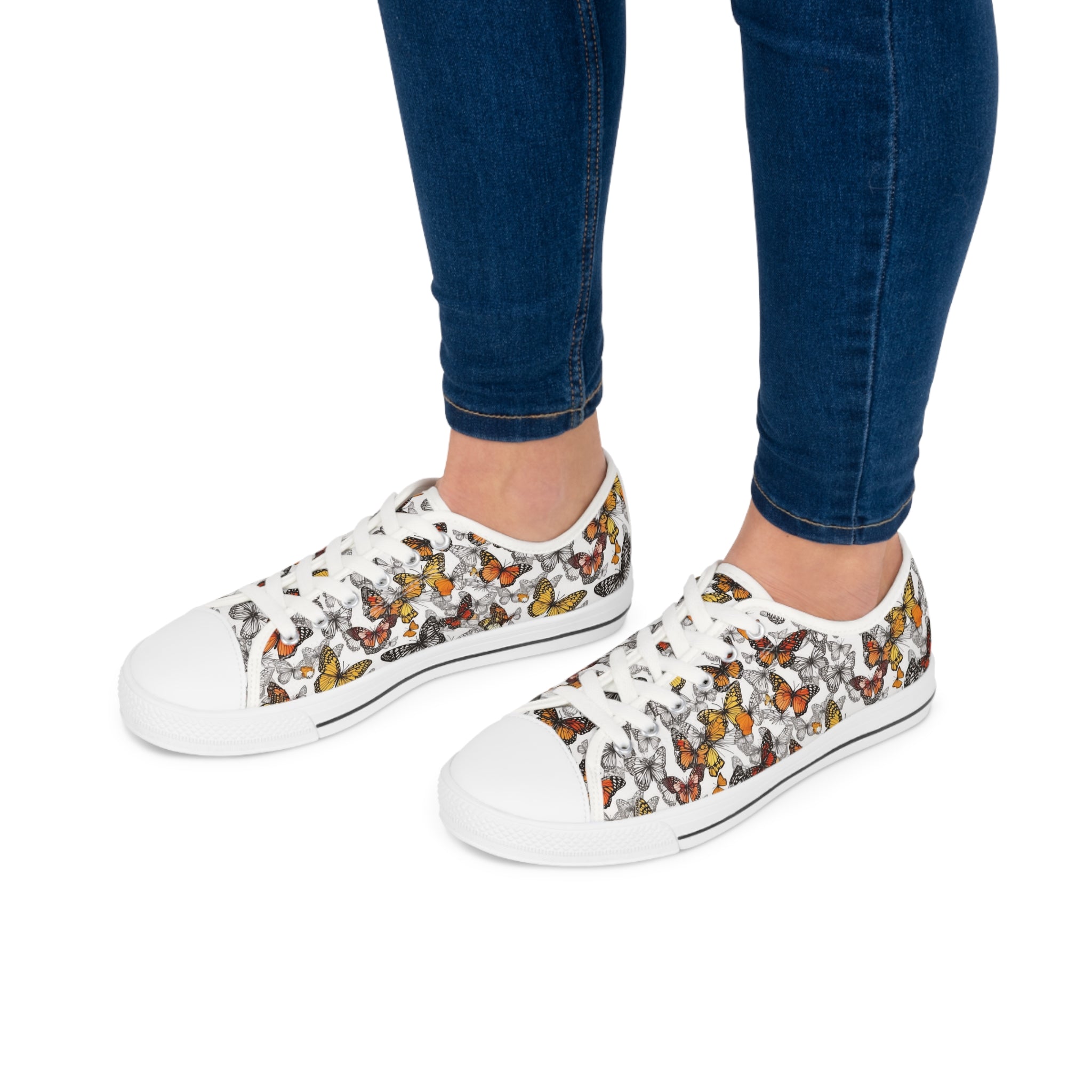 Women's Low Top Sneakers (AOP) - Seamless Butterfly Designs 04
