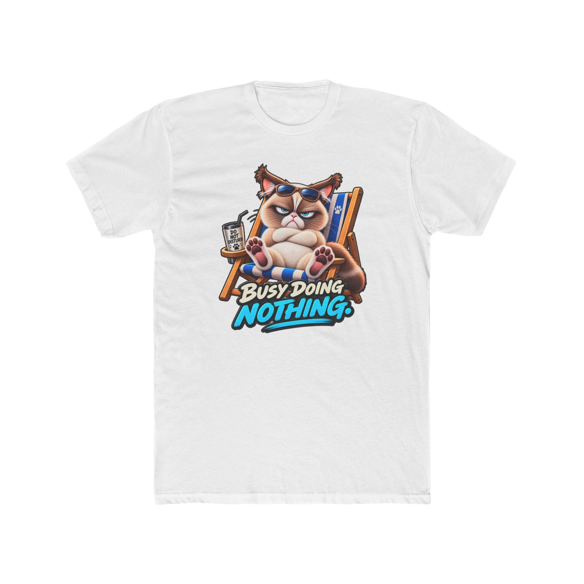 Men's Cotton Crew Tee - Grumpy Cats Collection - Busy doing Nothing