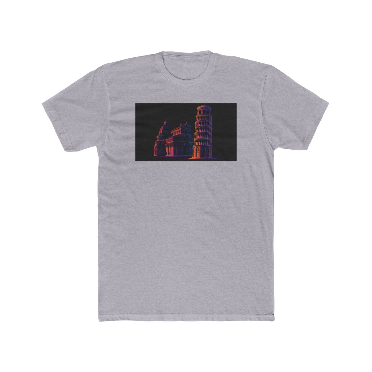 Leaning Tower of Pisa, a Elsewhere design, on a men's cotton crew tee