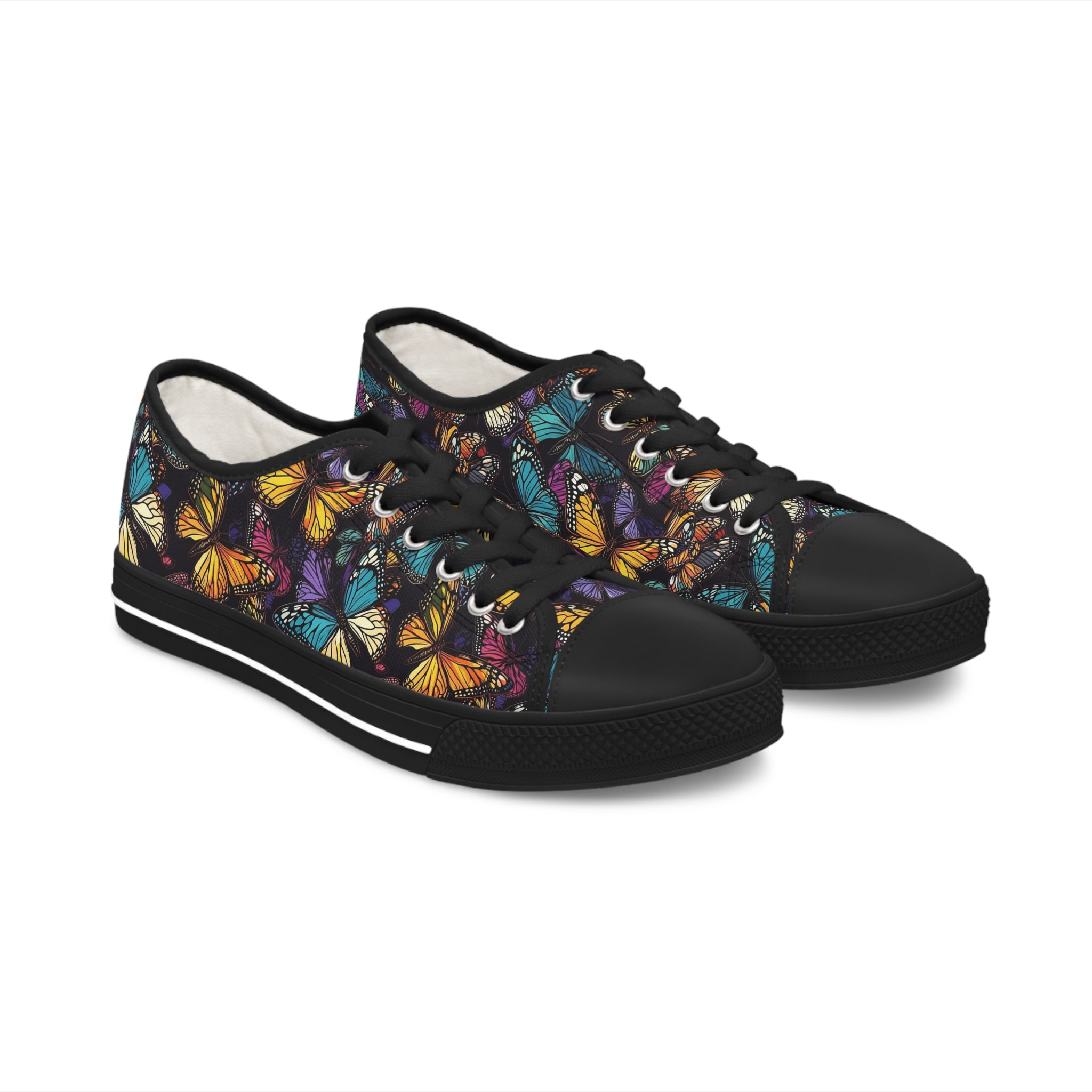 Women's Low Top Sneakers (AOP) - Seamless Butterfly Designs 06