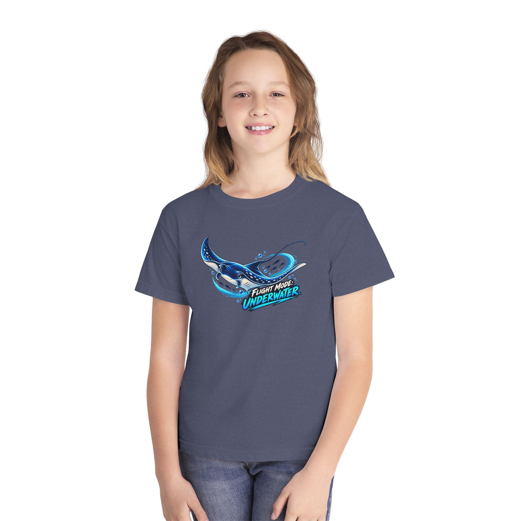 Youth Midweight Cotton Tee - Manta Ray