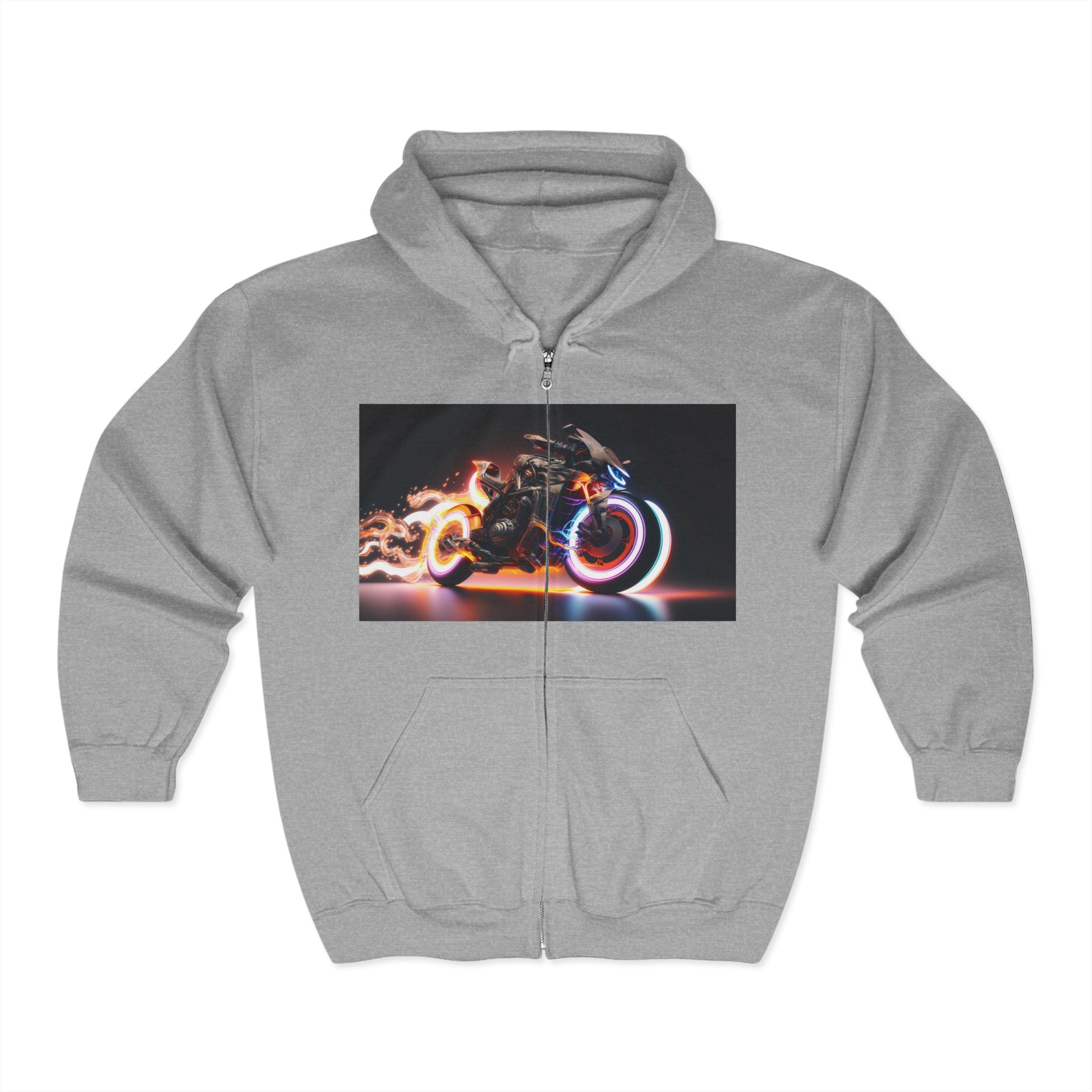 Unisex Heavy Blend™ Full Zip Hooded Sweatshirt - Neon Motorcycle 08