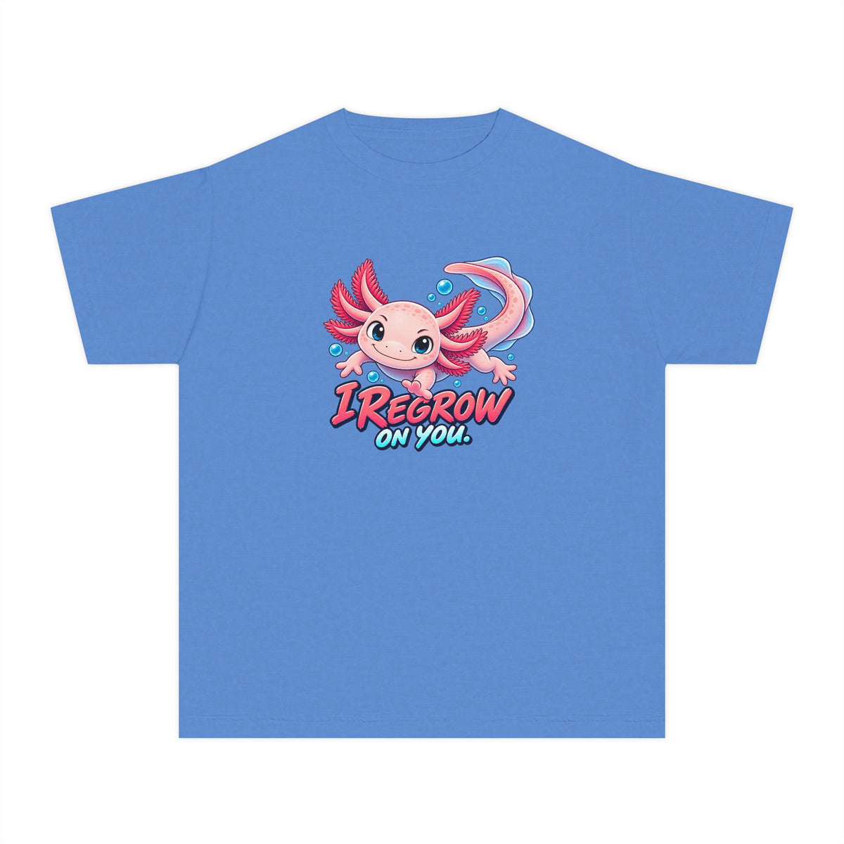 Axolotl, a Science design, on a youth midweight cotton tee
