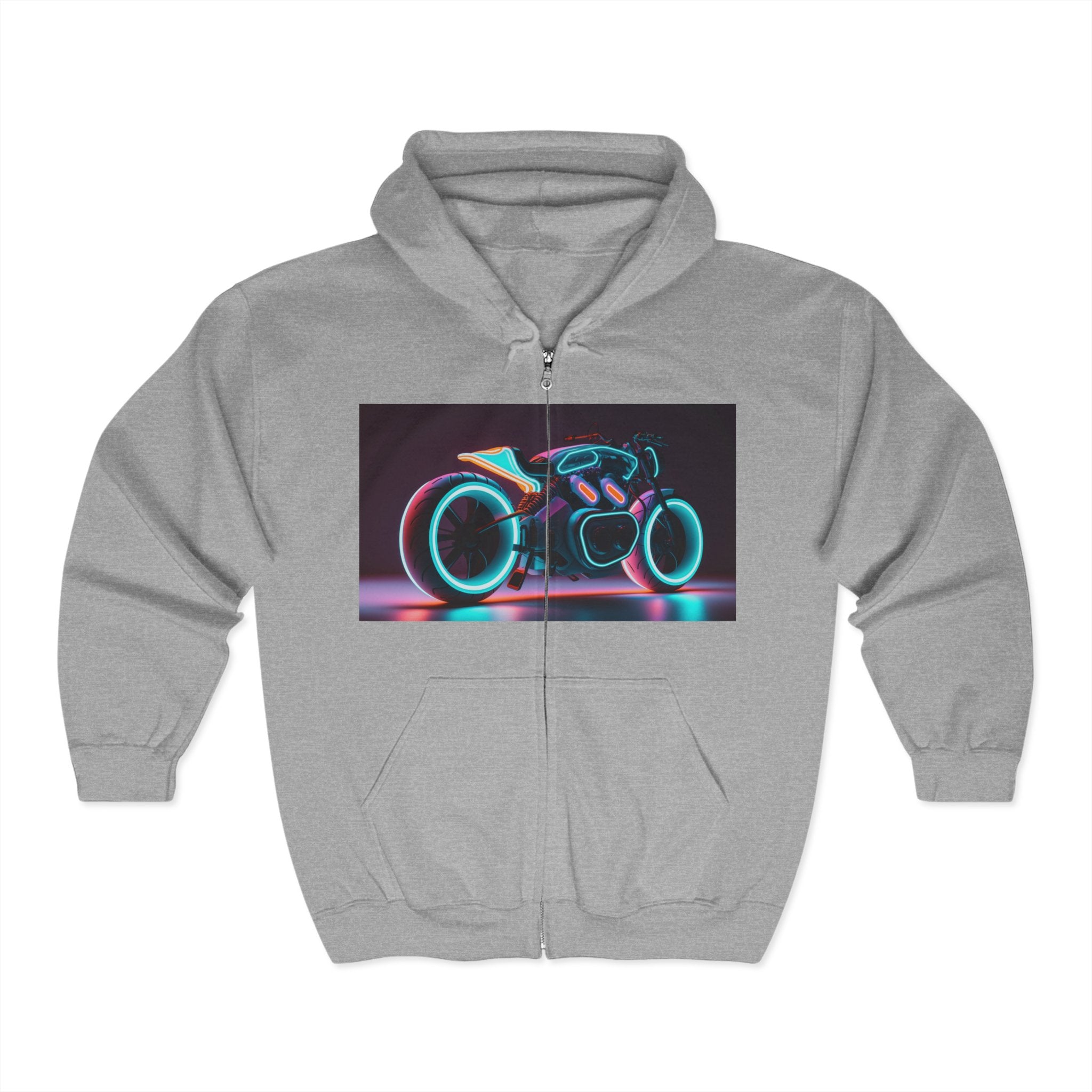 Unisex Heavy Blend™ Full Zip Hooded Sweatshirt - Neon Motorcycle 09