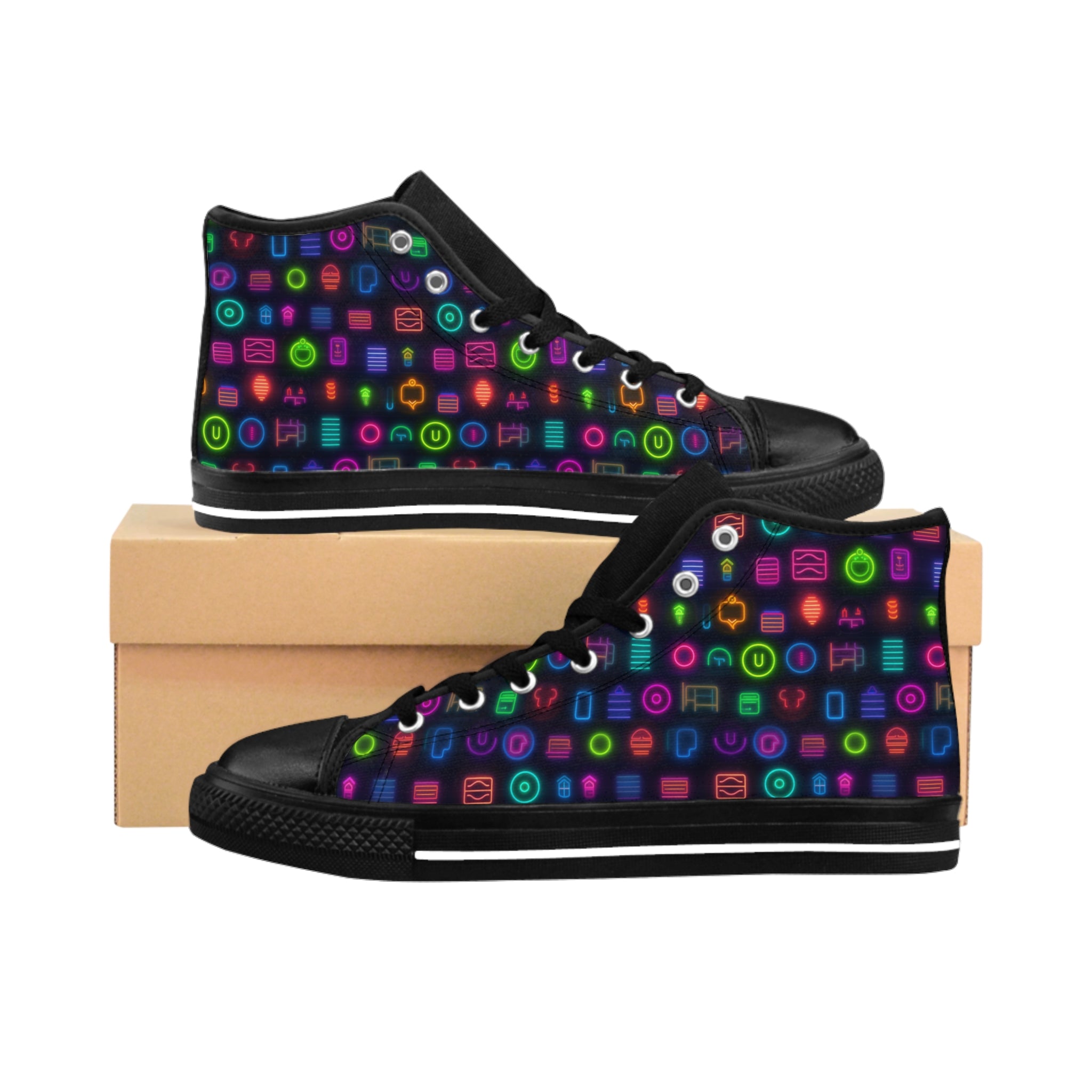 Men's Classic Sneakers (AOP) - Seamless Vibrant Neon Designs 04
