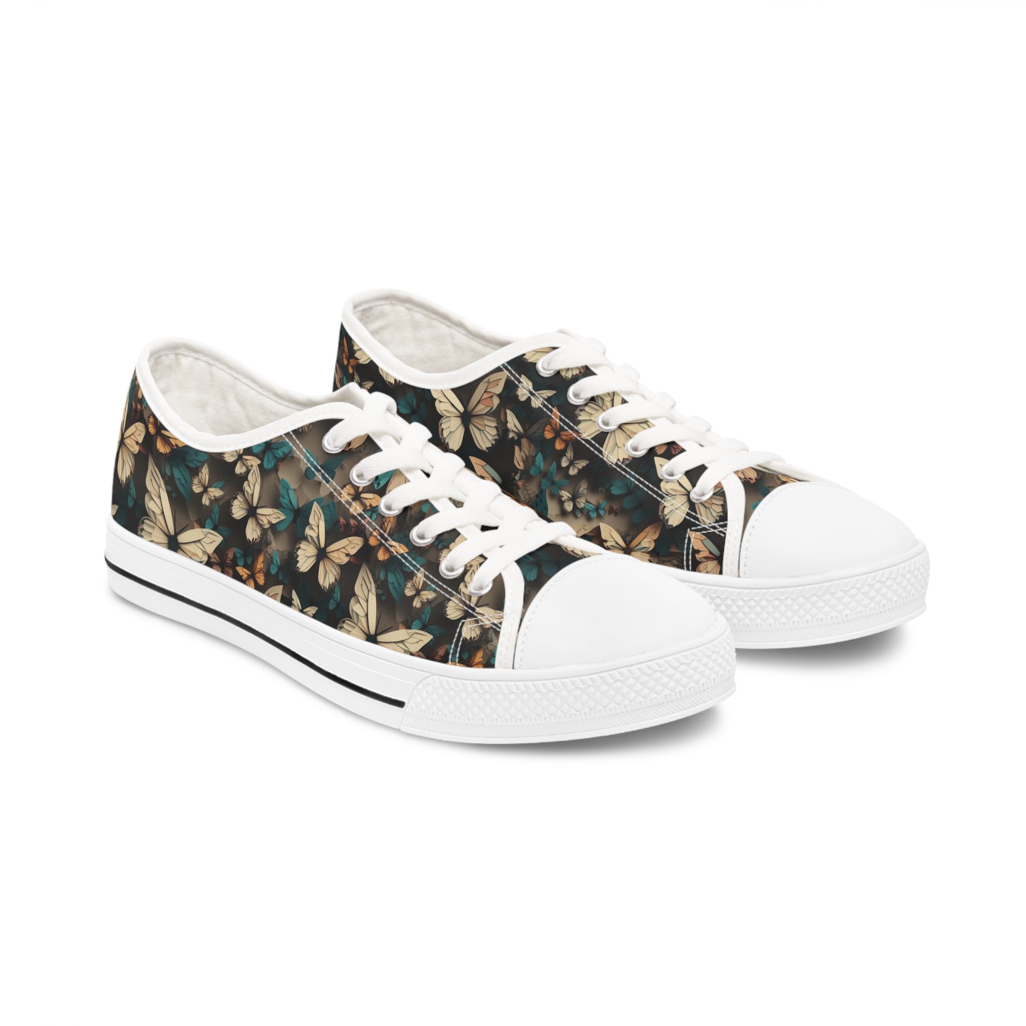 Women's Low Top Sneakers (AOP) - Seamless Butterfly Designs 01