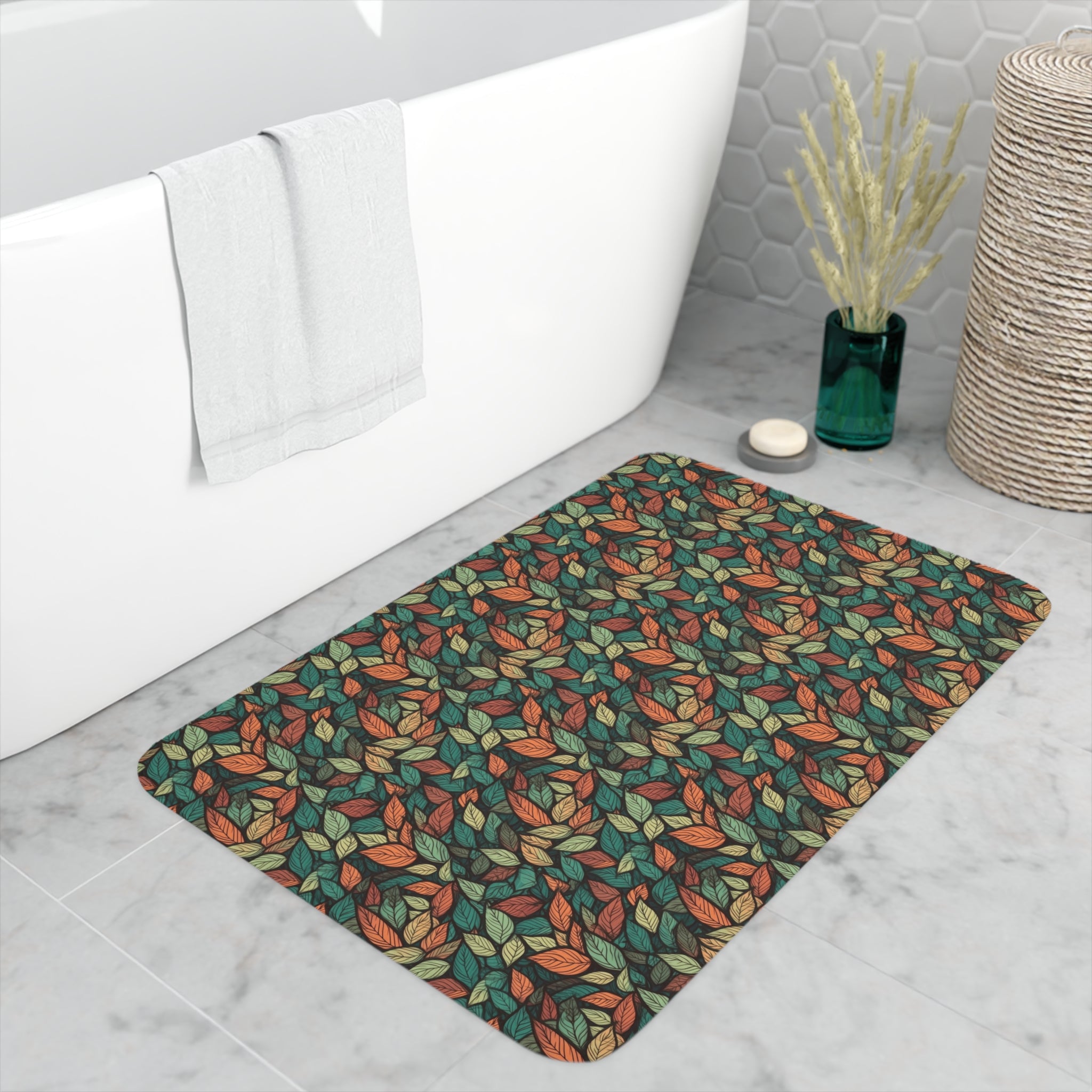 Memory Foam Bath Mat (AOP) - Seamless Leaves Designs