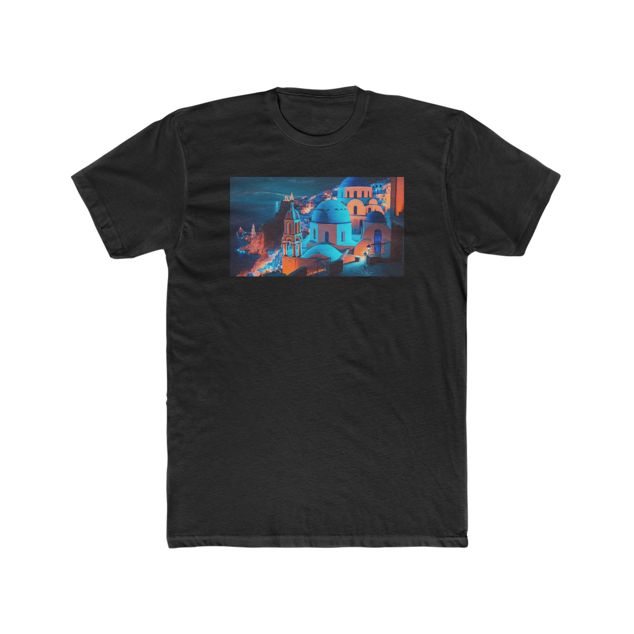 Men's Cotton Crew Tee - Fantasy Art - Oia Blue Domes