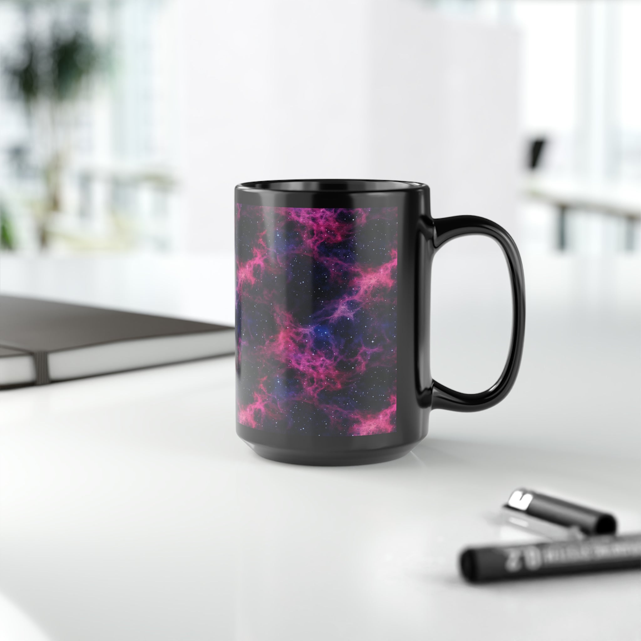 Black Mug, 15oz (AOP) - Fantasy Galaxies 02