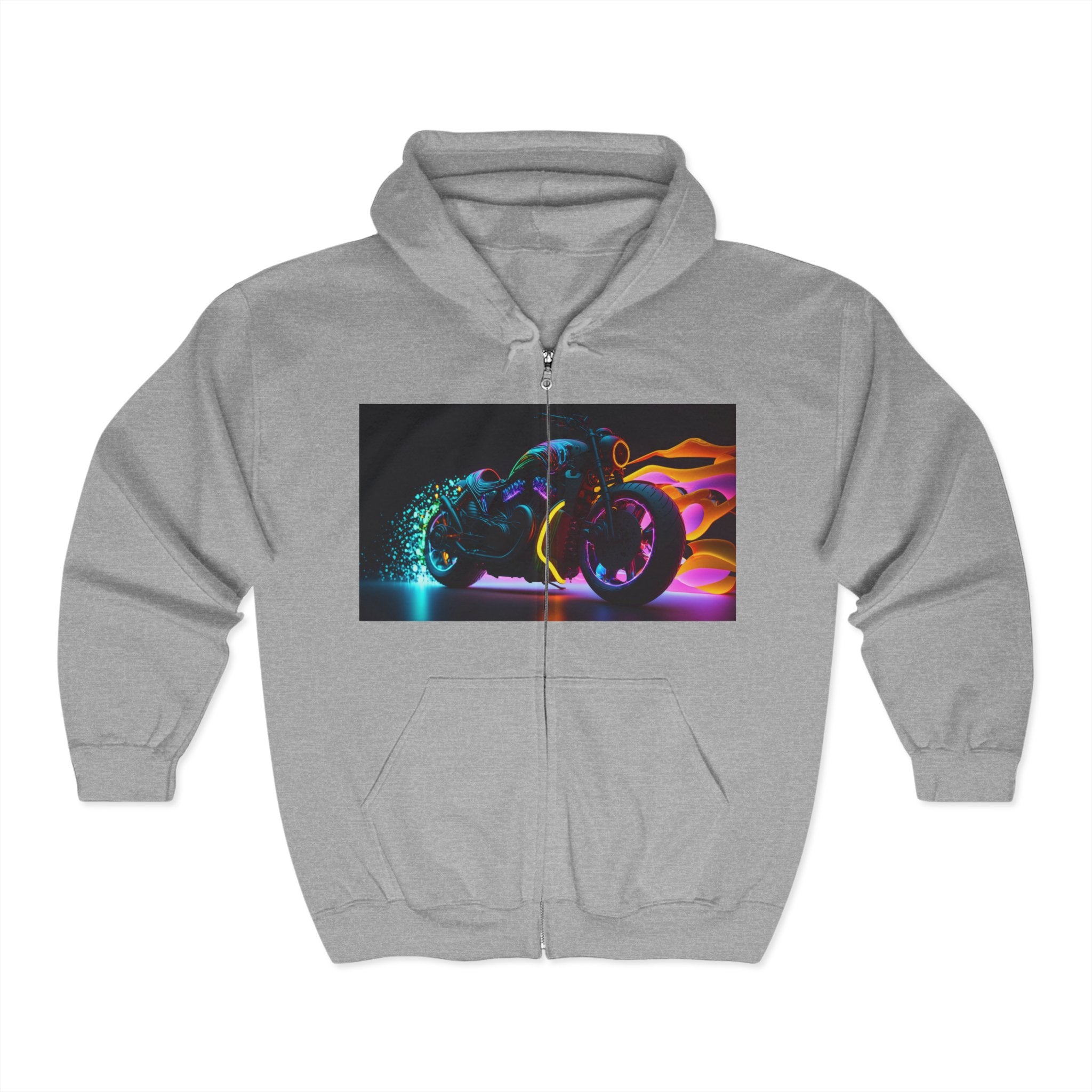 Unisex Heavy Blend™ Full Zip Hooded Sweatshirt - Neon Motorcycle 07