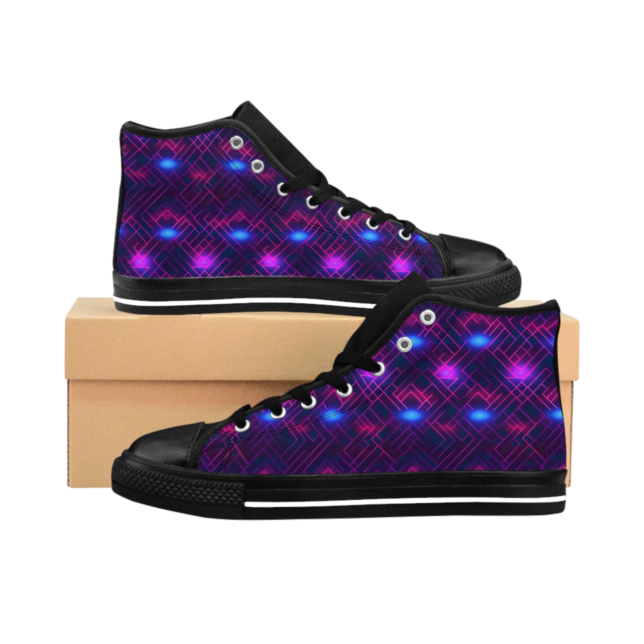 Men's Classic Sneakers (AOP) - Seamless Vibrant Synthwave Designs 02