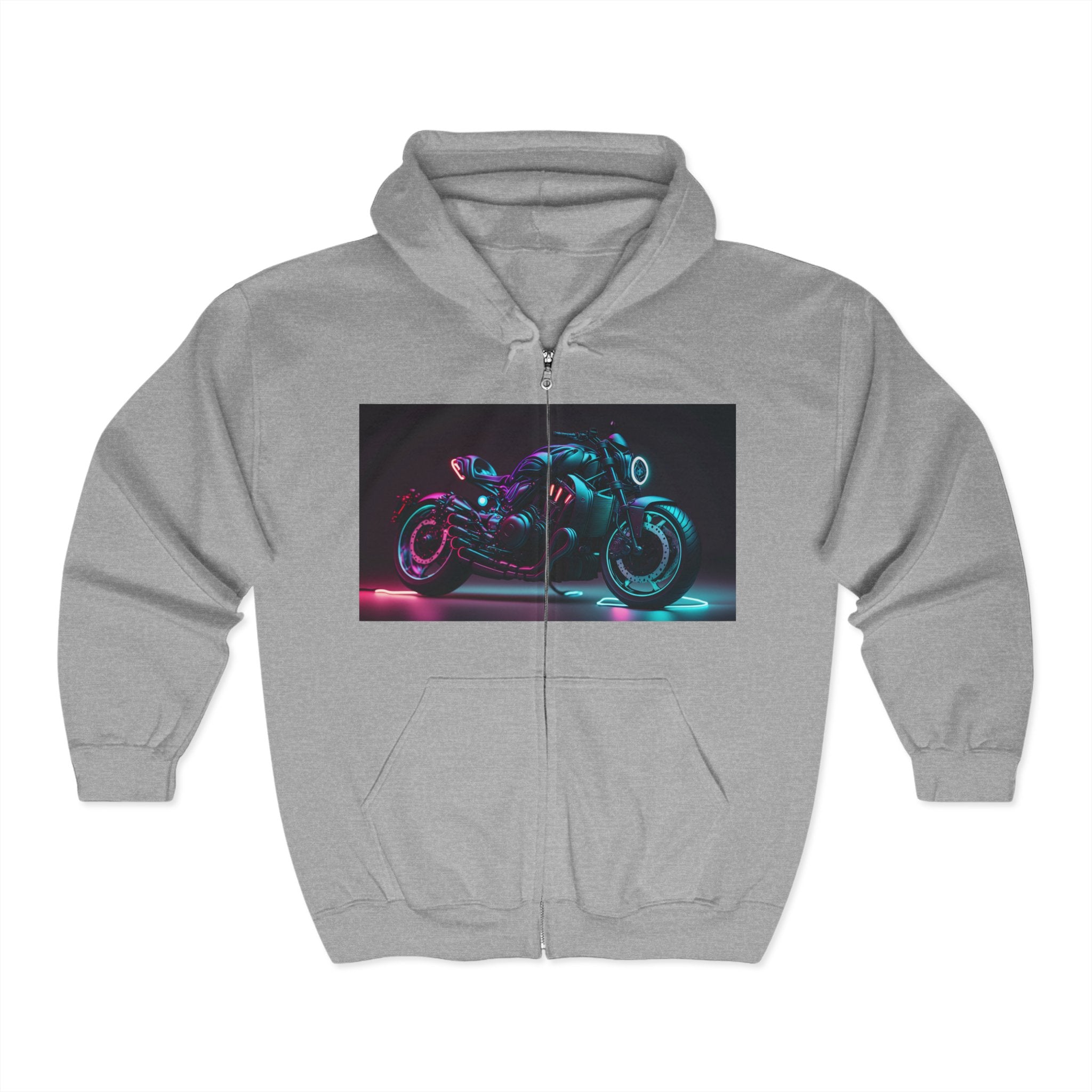 Unisex Heavy Blend™ Full Zip Hooded Sweatshirt - Neon Motorcycle 02