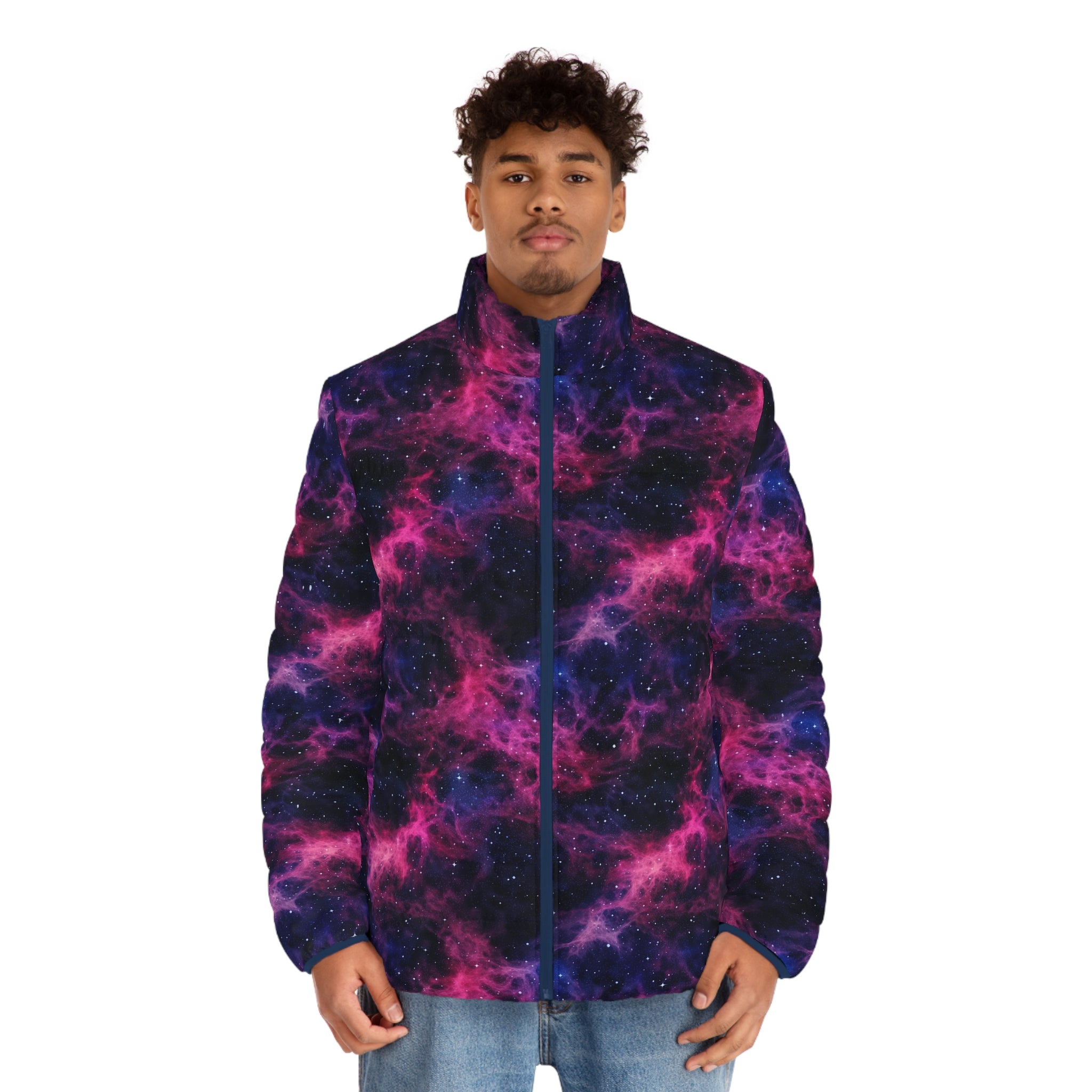Men's Puffer Jacket (AOP) - Digital Galaxies 02