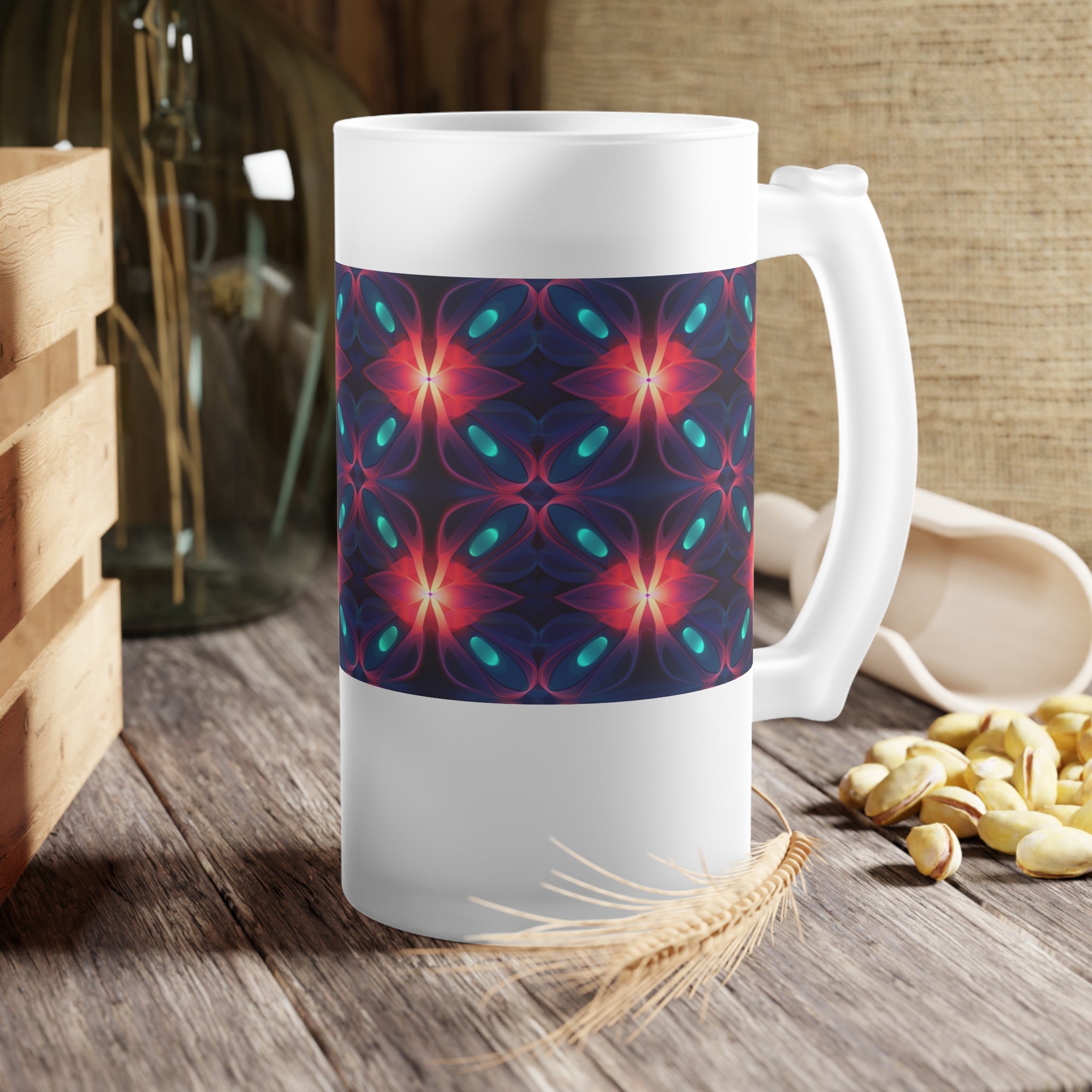 Frosted Glass Beer Mug (AOP) - Seamless Futuristic Designs 04