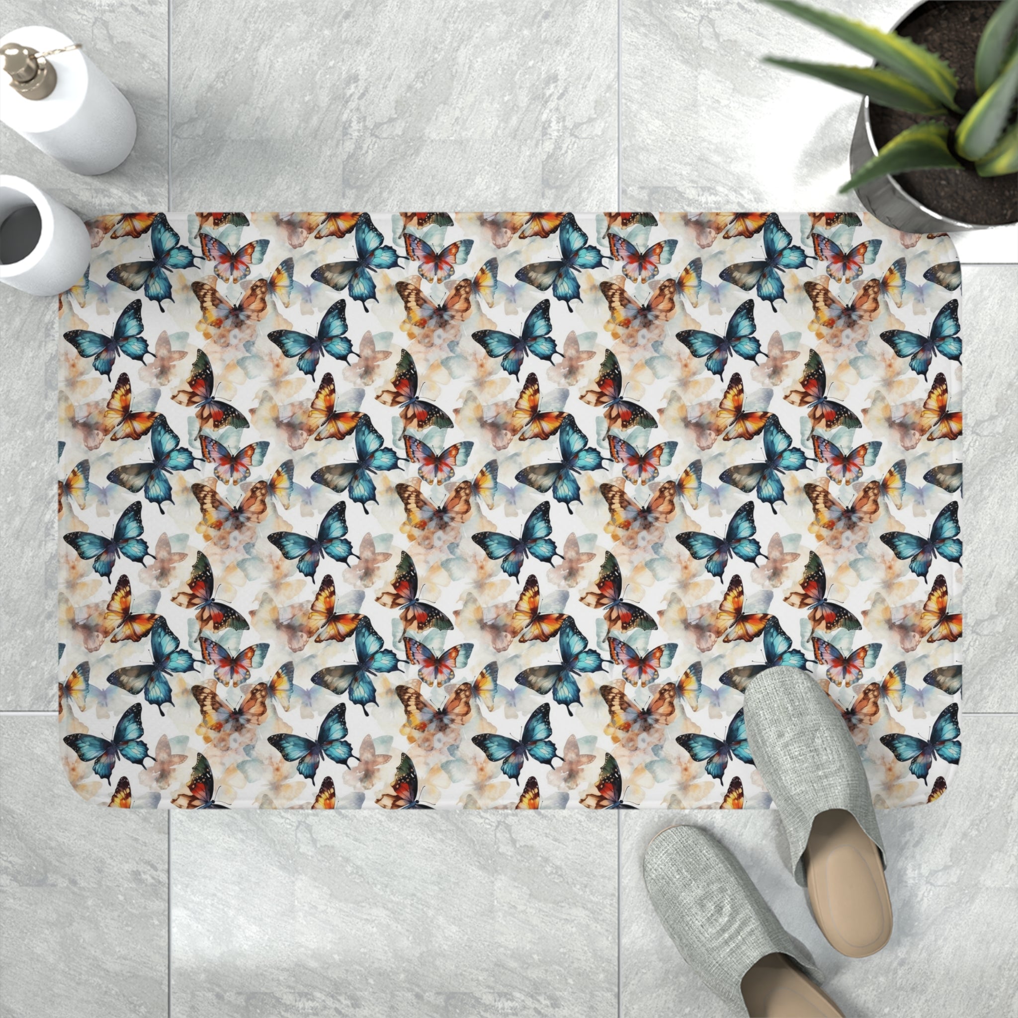 Memory Foam Bath Mat (AOP) - Seamless Butterflies Designs