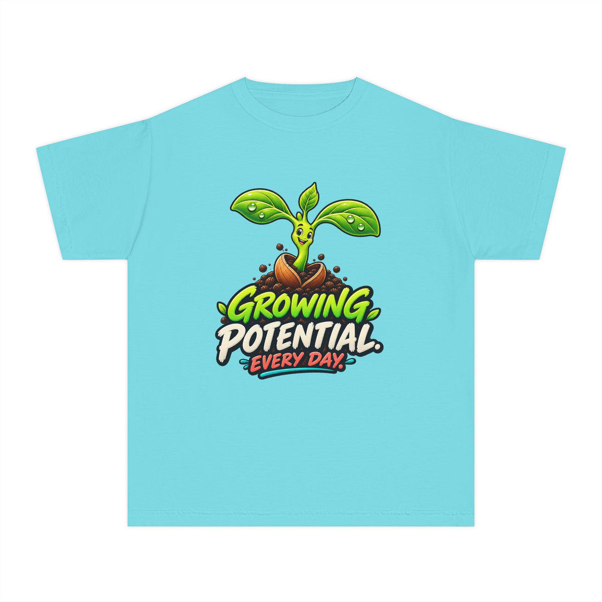 Growing Seedling, a Science design, on a youth midweight cotton tee