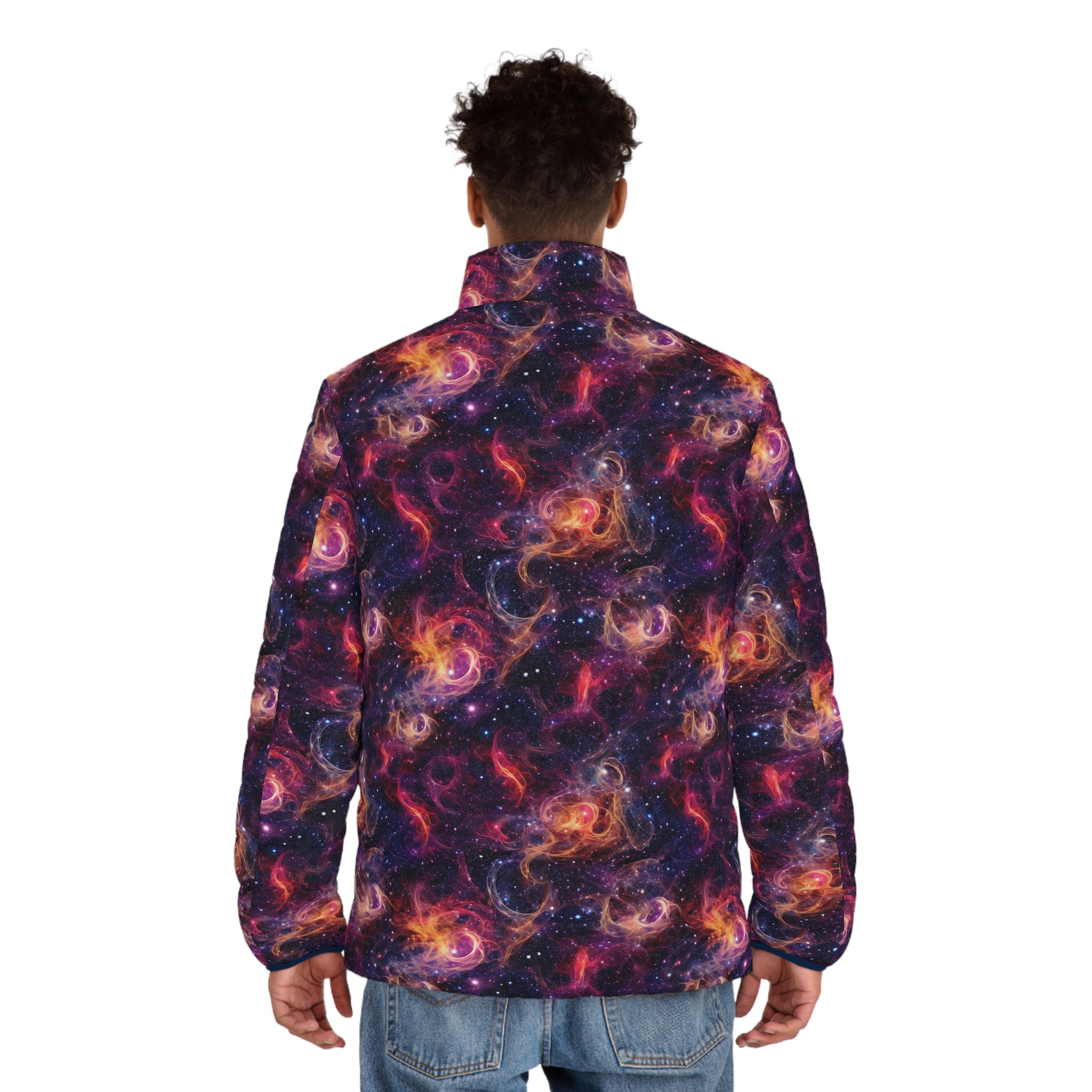 Men's Puffer Jacket (AOP) - Digital Galaxies 01