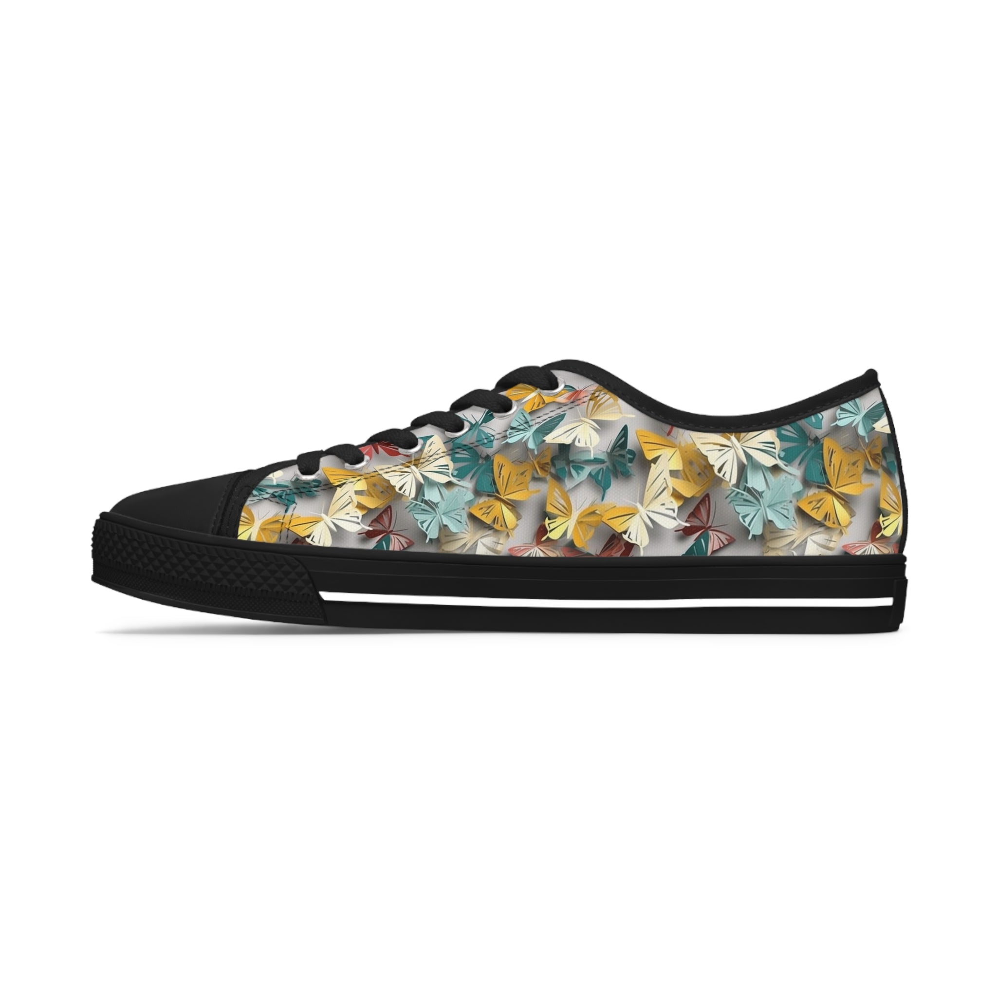 Women's Low Top Sneakers (AOP) - Seamless Butterfly Designs 02