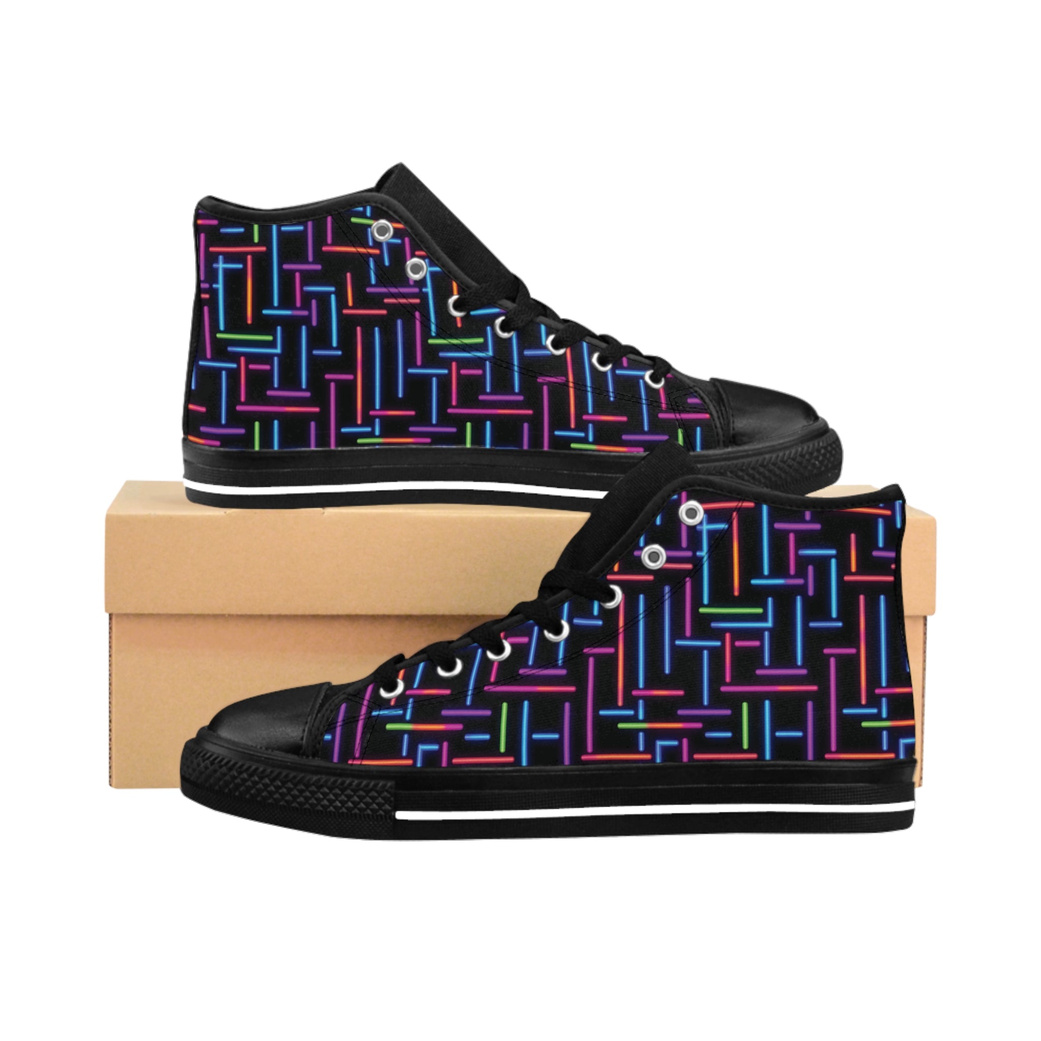 Men's Classic Sneakers (AOP) - Seamless Vibrant Neon Designs 02