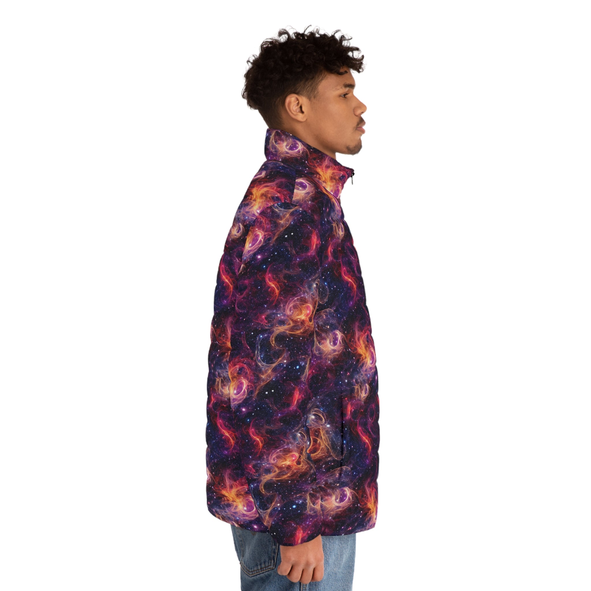 Men's Puffer Jacket (AOP) - Digital Galaxies 01