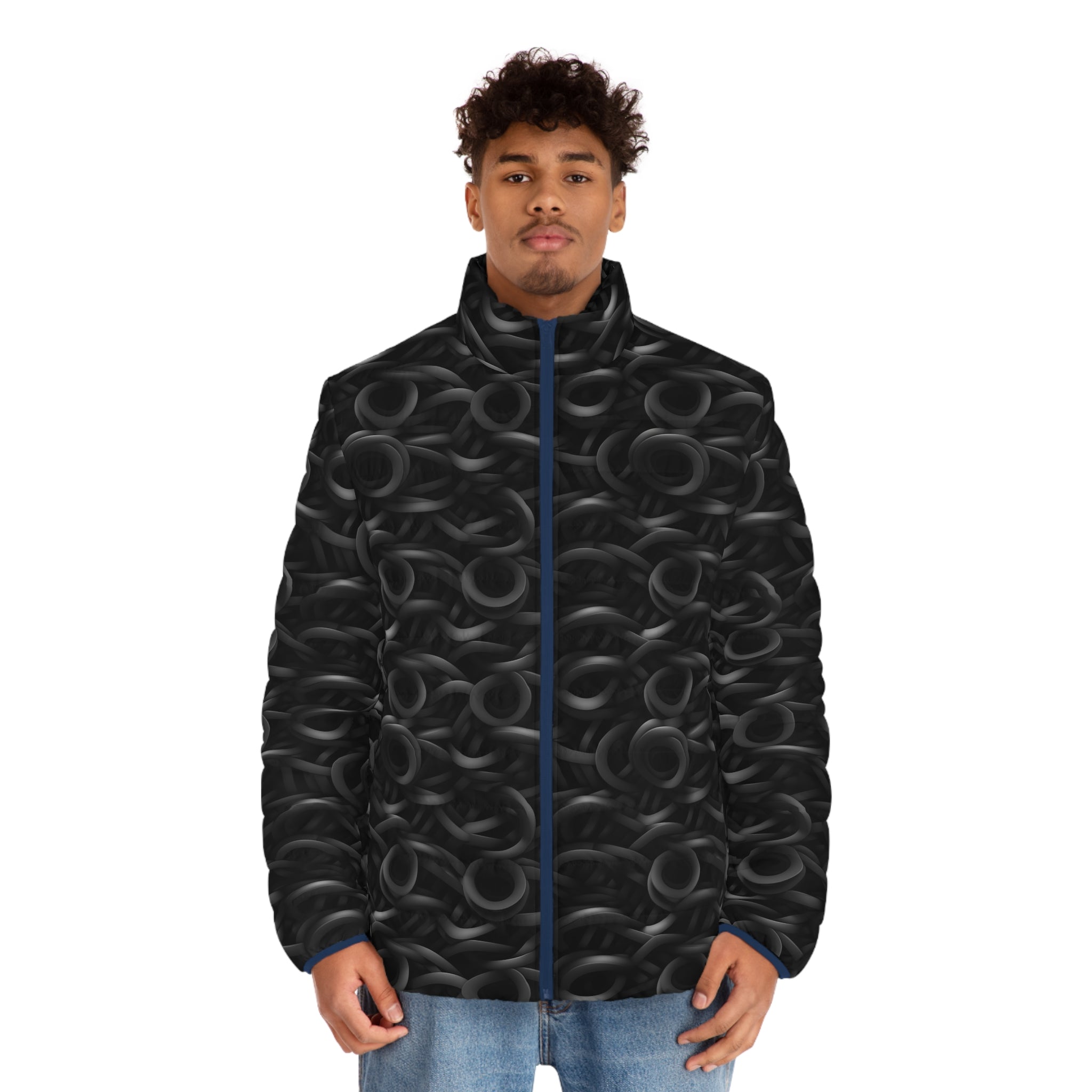 Men's Puffer Jacket (AOP) - Black Noir Designs 04