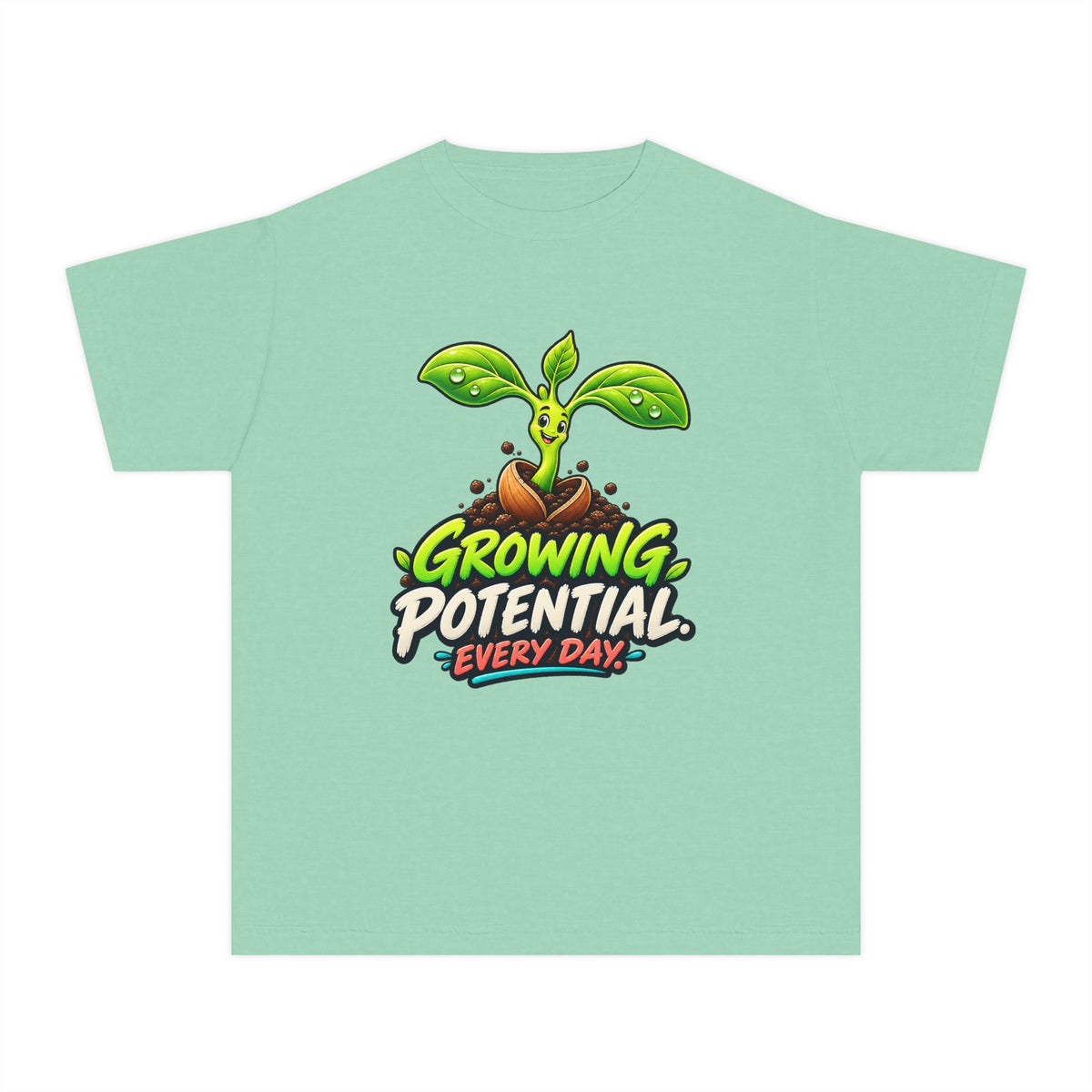 Growing Seedling, a Science design, on a youth midweight cotton tee